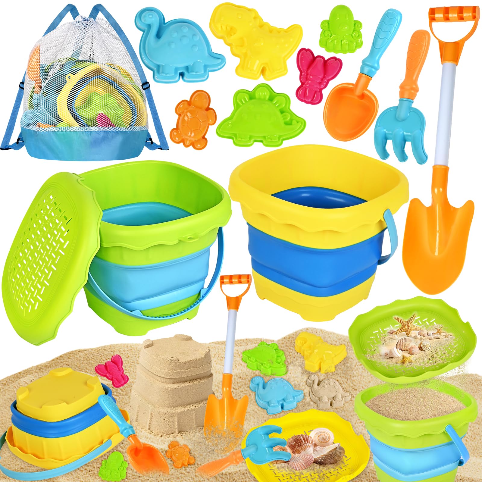 AuroTops Zusammenklappbarer Strand-Sandeimer mit Schaufeln, Sommerreise, Strandspiel-Set