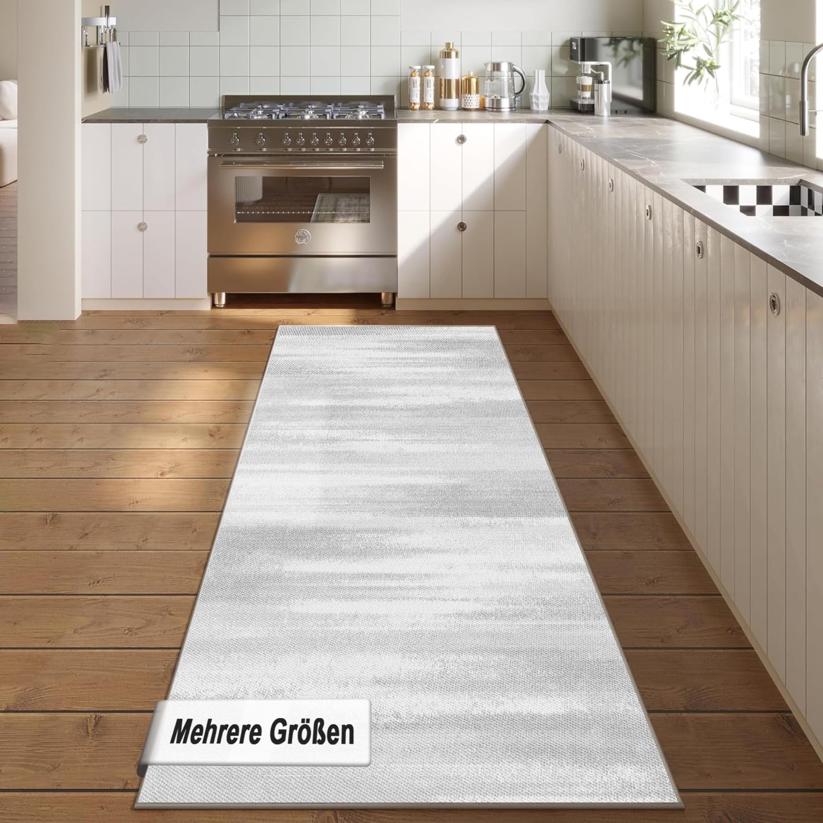 Teppich Läufer Flur Modern, Waschbarer Teppich Läufer, Teppich Esstisch, Für Flur, Küche, Eingang, 150x200cm-Hellgrau
