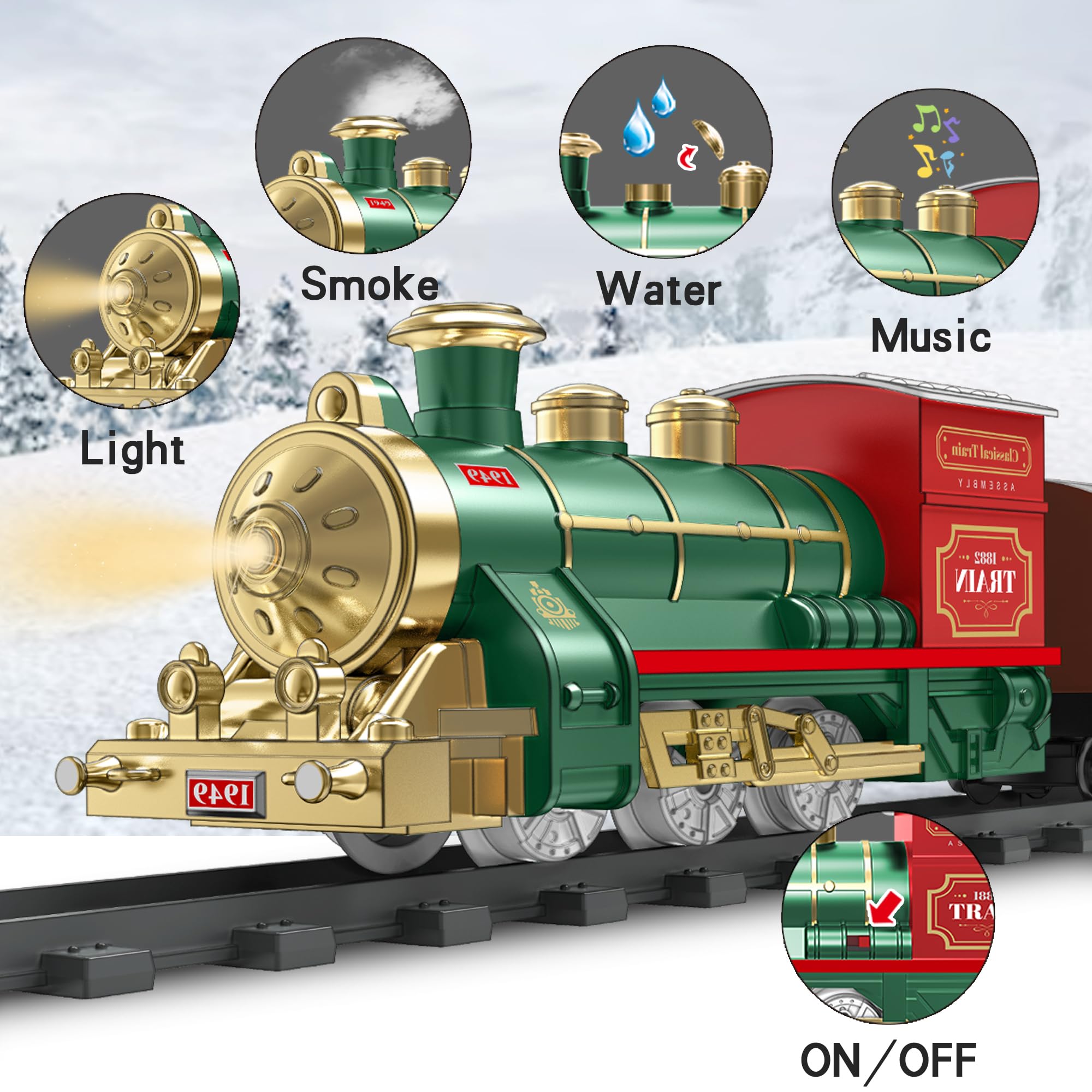 Jeu de train électrique pour enfants, train de Noël avec fumée, lumière et son pour dessous de sapin de Noël, trains modèles pour enfants de 3, 4, 5, 6, 7, 8 ans et enfants