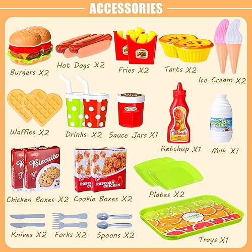 Miniatura 2 de Zomiboo Juego de juguetes de comida para cocina de niños, comida falsa, hamburguesas de plástico, sándwich, juguetes de simulación, juego de rol