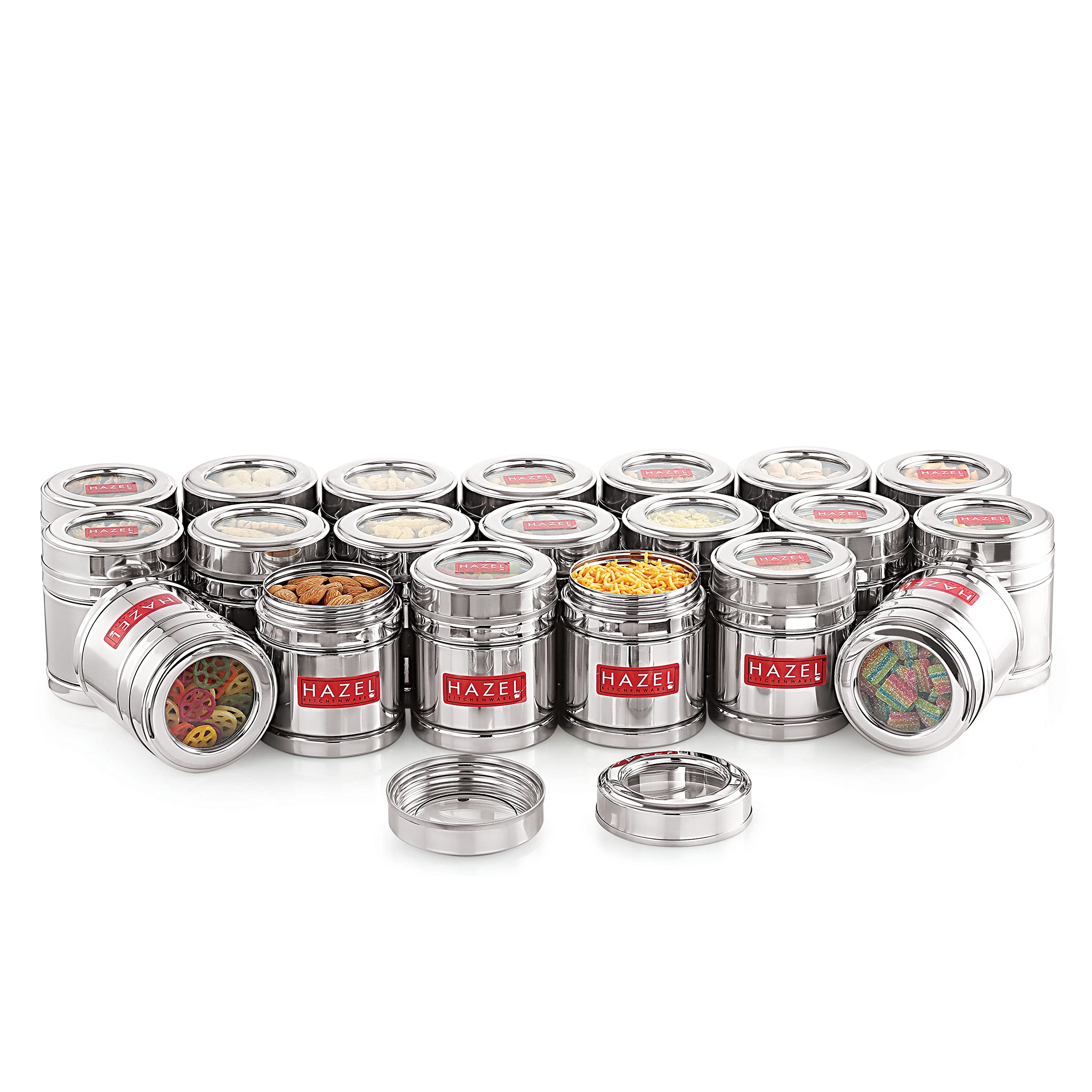 HAZEL Recipiente de acero para café con tapa transparente | Caja de almacenamiento de café en polvo para cocina | Recipiente de cocina de acero de grado alimenticio, juego de 2, 500 ml