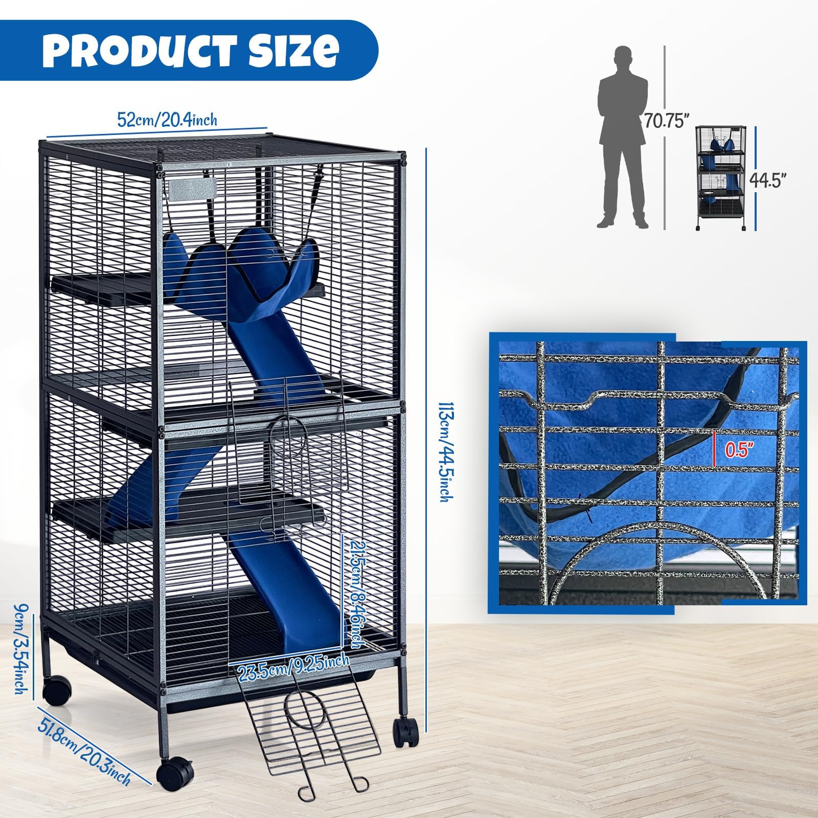 Garvee Cage pour Petits Animaux avec Rampe Amovible, maisonnette Confortable - Enclos Robuste, Nettoyage Facile, idéal cochons d'Inde, Hamsters, Lapins, furets, Chinchillas - pour intérieur -Noir