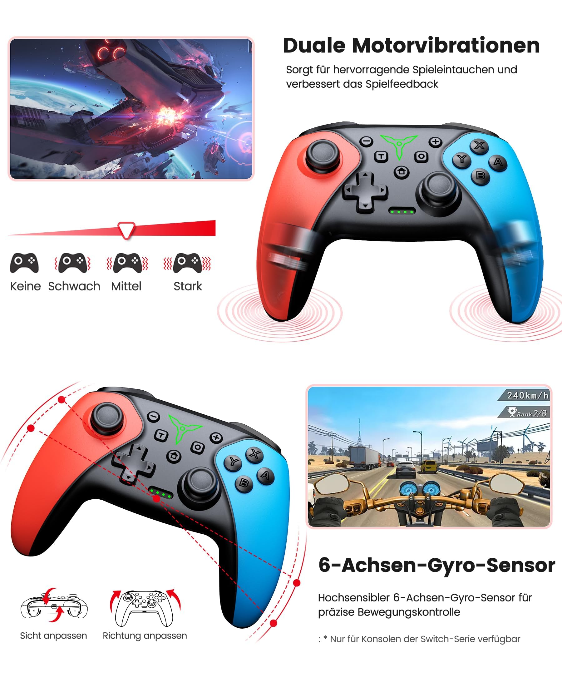 HASACOOL Switch Controller wireless per Nintendo Switch 2/Switch/OLED/Lite/PC/Android/iOS, Switch Pro Controller con pulsanti posteriori programmabili, Turbo, Wake-up, Gyro, 1000 mAh, set da 2 con