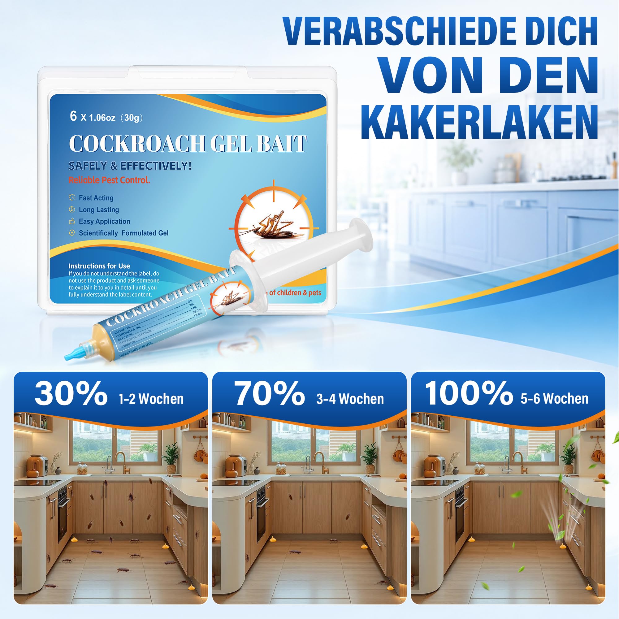 6 Stück Kakerlake Abwehrmittel, 6 * 30G Kakerlakenschutzmittel, Langanhaltender Kakerlakenabwehr für Innen und Außen, für Küche, Bad, Garage und Keller