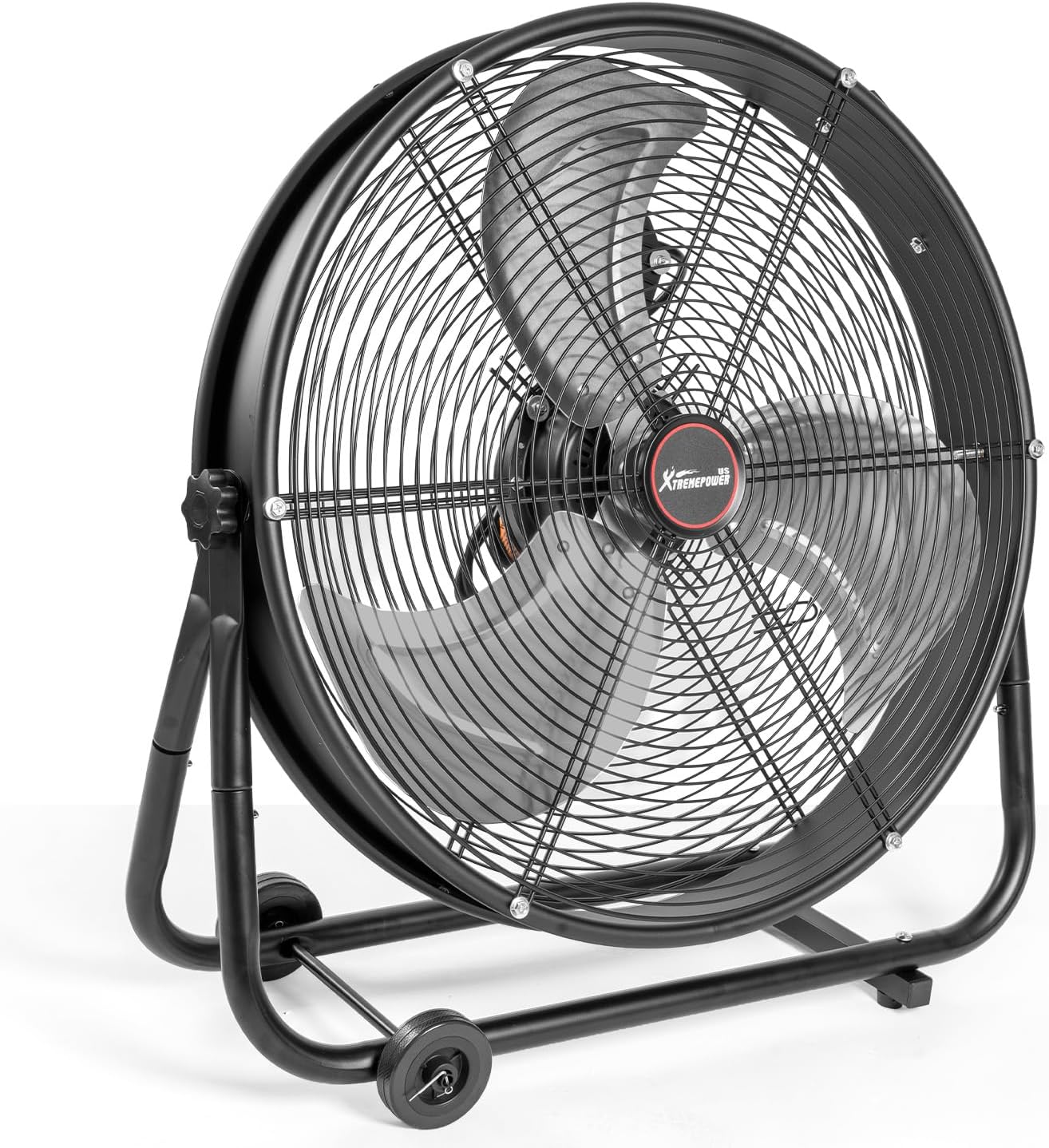 XtremepowerUS 24" Industrial Shop Fan High-Velocity Flow Drum Fan Floor Fan Rolling Drum Garage Tilt 3 Adjustable Speed Commercial, Gym, Garage Use, Black