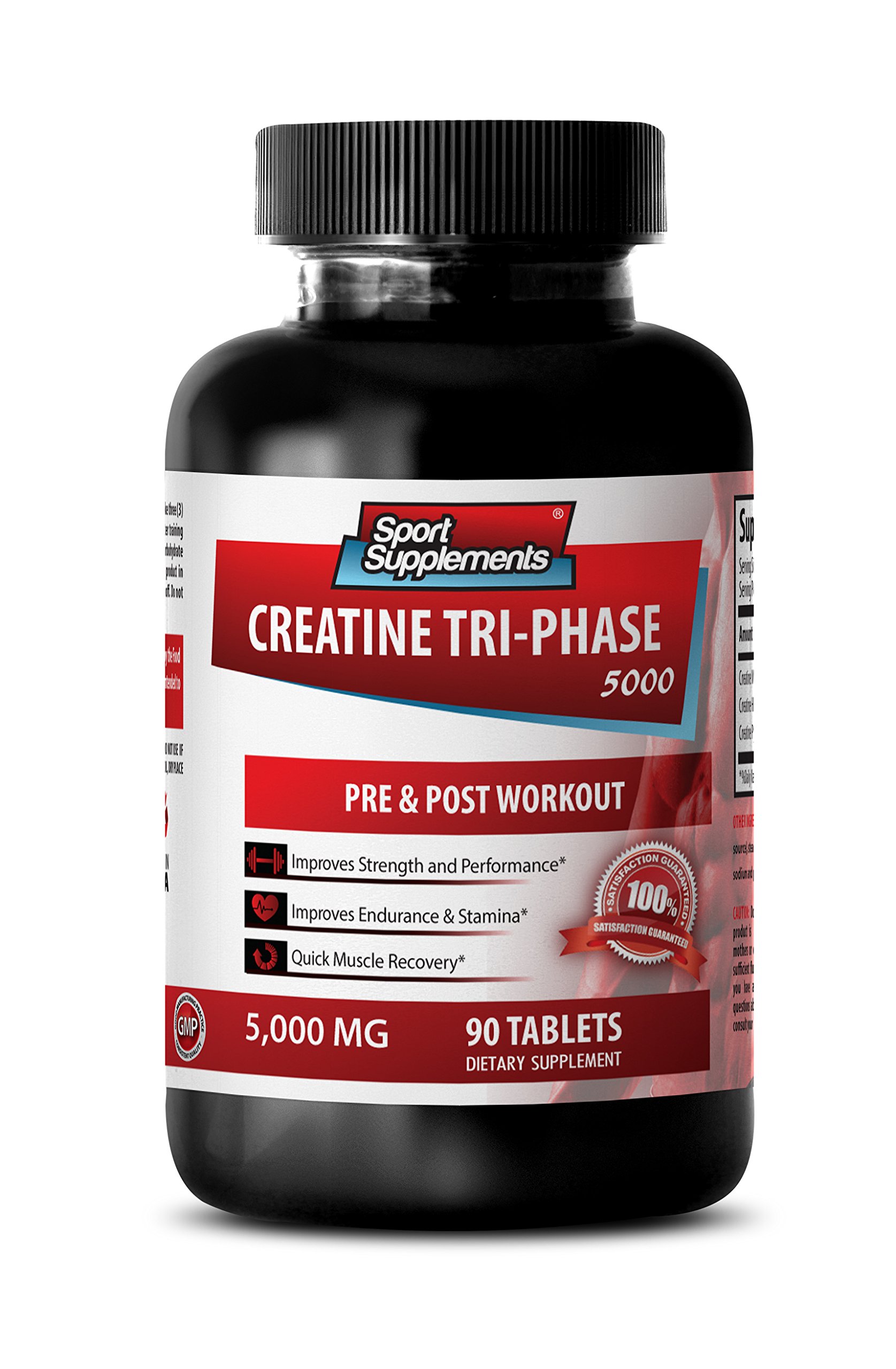 Muscle Stimulator - CREATINE TRI-Phase 5000 - PRE & Post Workout - creatine monohydrate Powder - 1 Bottle (90 Tablets)