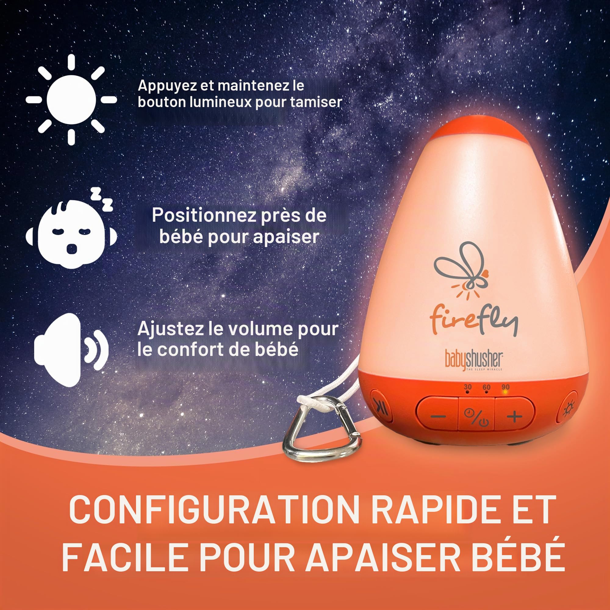 Baby Shusher Firefly – 1 tétine pour bébé qui pleure, avec veilleuse