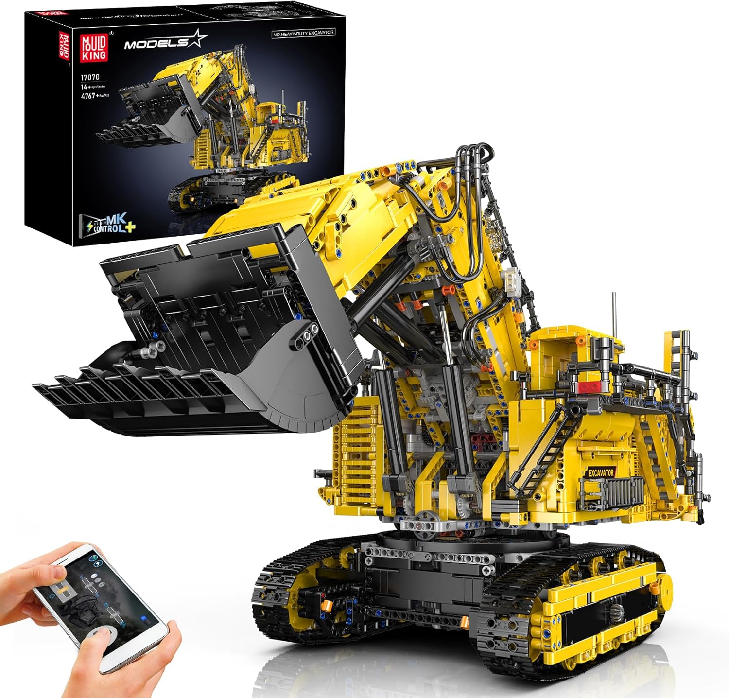 Mould King 17070 App Control Large Excavator Building Kit, RC Diggers Construction Set, Mining Excavator Construction Vehicle Building Blocks for Adults (4767 Pieces)