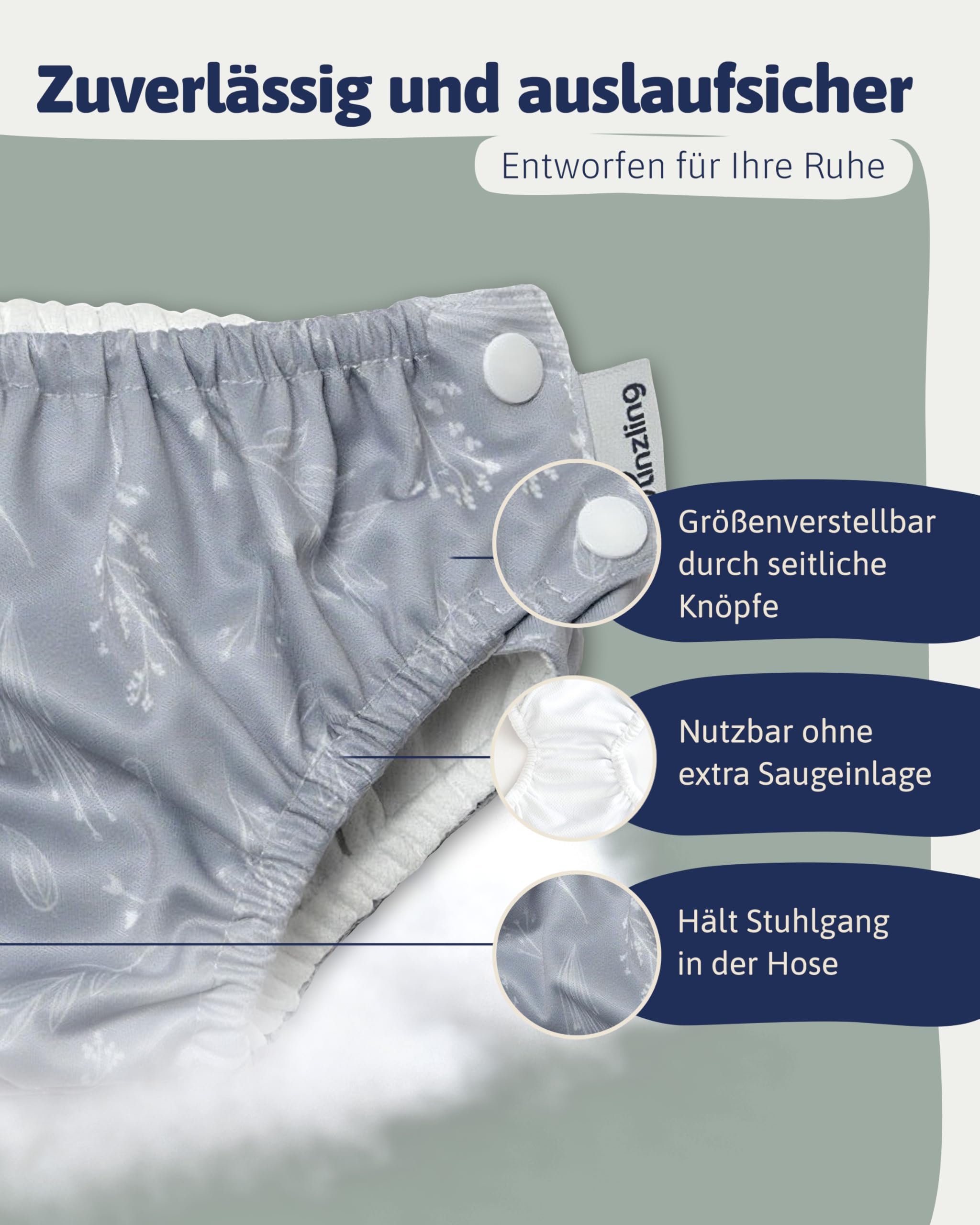 Schwimmwindel Botanical Graphite (S - 56/62/68)– Nachhaltig, Auslaufsicher – Schwimmwindel Baby, Made in Europe – Material komplett recycelt