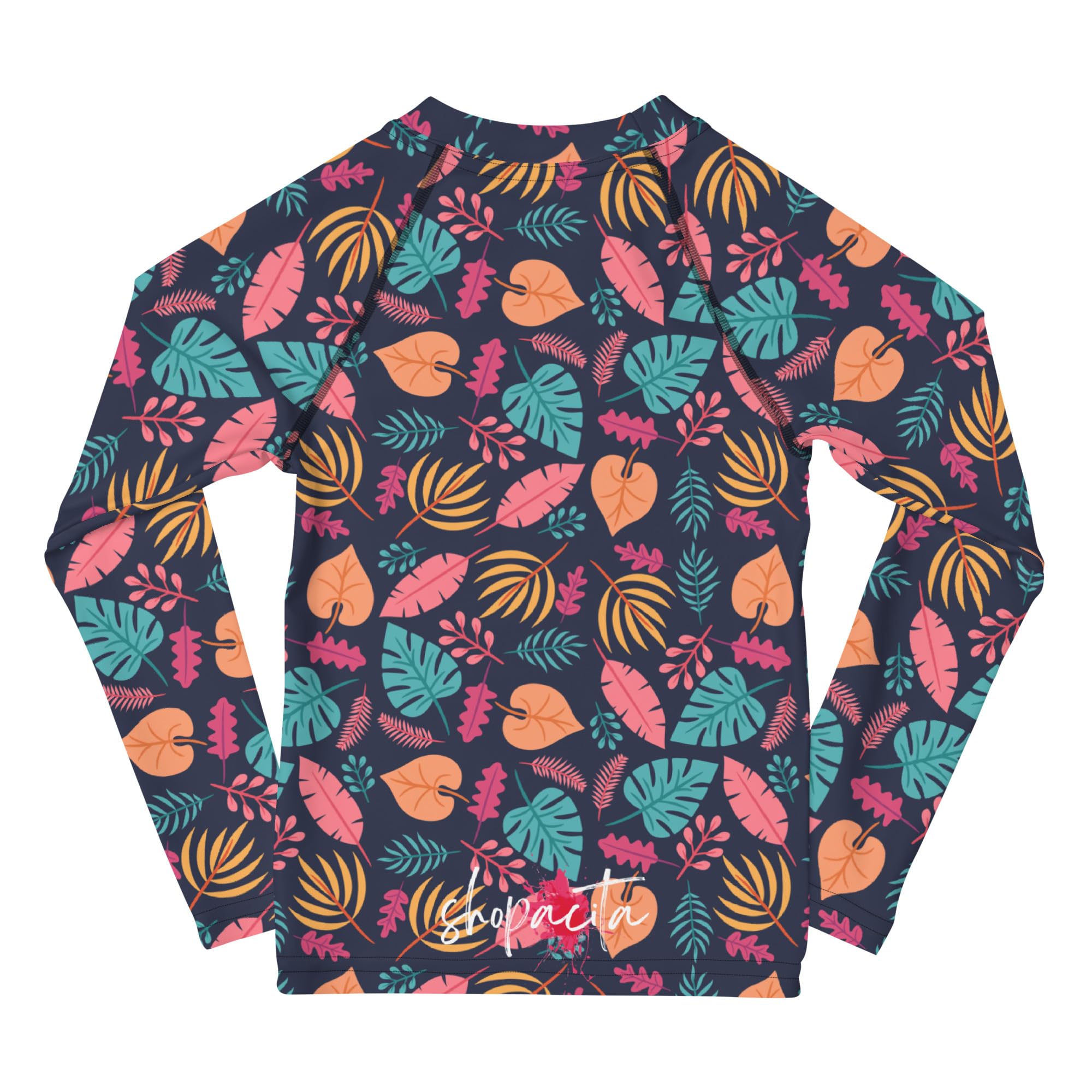Rashguard Kinder Mädchen, Langarm, Badeshirt, Schwimmshirt, Sonnenschutz, Badebekleidung, Schnelltrocknend, UPF 50+, Rash Top mit Print, Rash Guard Shirt, UV Shutz, Surfing Leaves, 92-128 cm