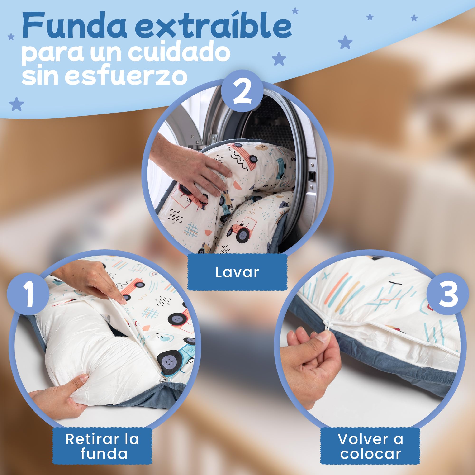 Reductor de Cuna para Bebé | Nido Bebé con Cojín Ergonómico, Funda Desenfundable y Lavable | Colchoneta Acolchada Suave con Estampado | Ideal para Cuna, Moisés y Colecho