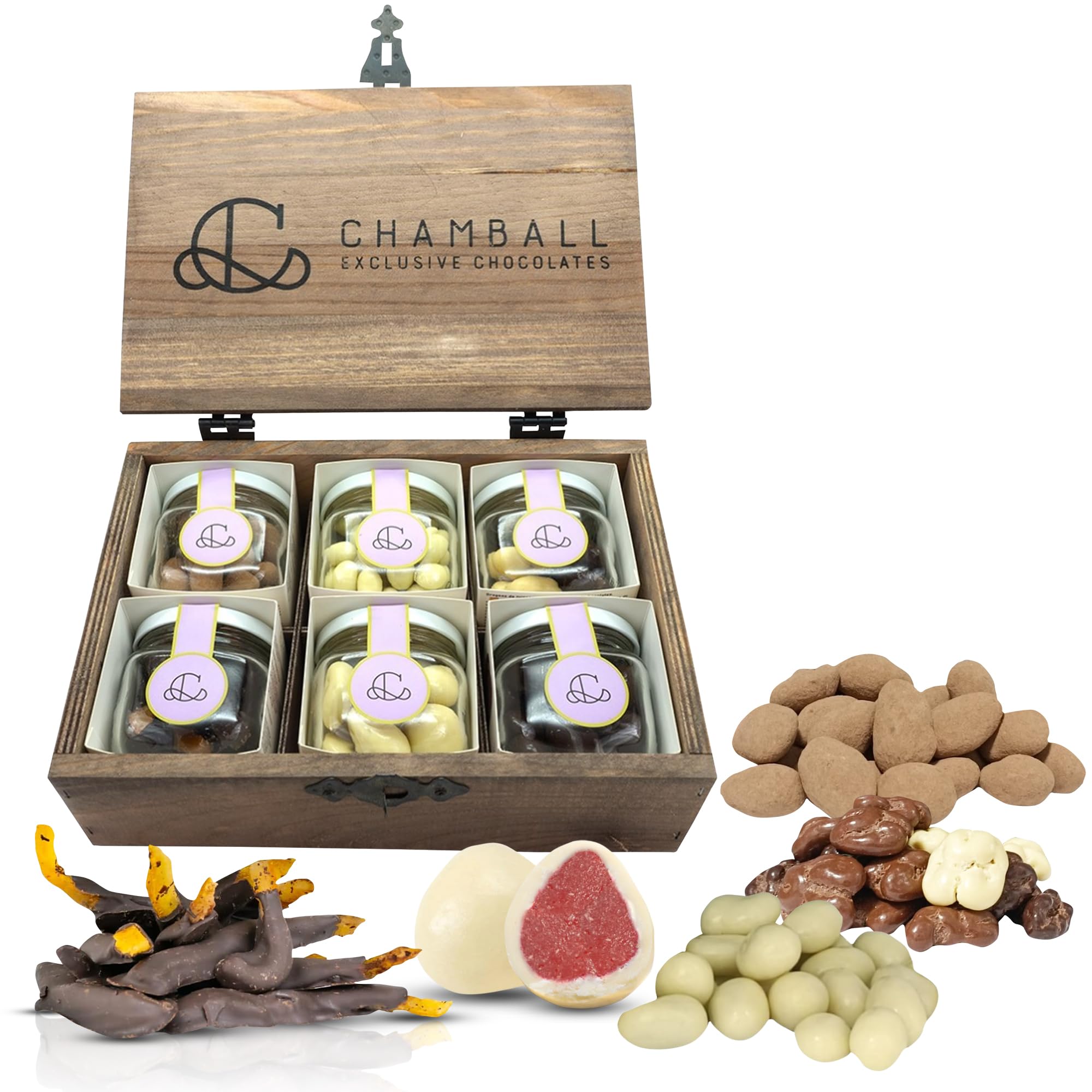 CHAMBALL Caja de Bombones Gourmet – Chocolates Originales para Regalar con Fresas, Naranja, Almendras, Pistachos y Nueces, Artesanales | Bombones para regalar, Chocolate Belga, Caja Regalo Chocolate