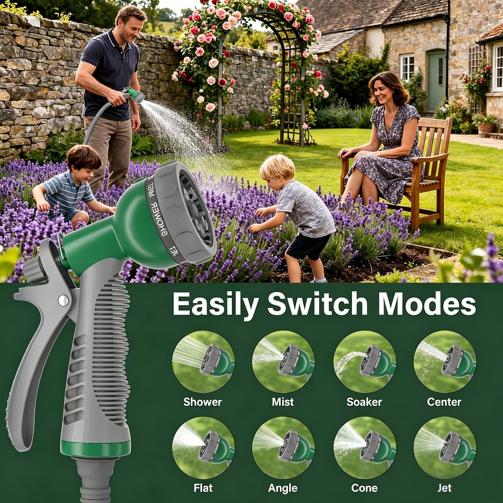 Avvolgitubo da giardino 10 m (ø 15 mm), tubo flessibile per acqua con guida per tubo, ugello e raccordi, 2 in 1 come tubo retrattile autoportante o montato a parete per uso generale
