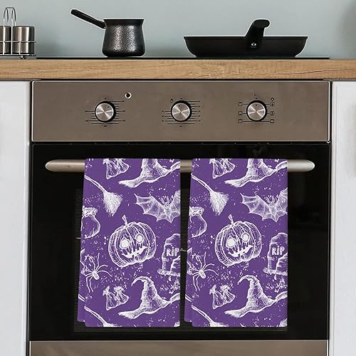Miniatura 4 de Toallas de cocina Happy Halloween púrpura absorbente toalla de cocina suave toalla de mano calabaza bruja murciélago reutilizable lavable paño de