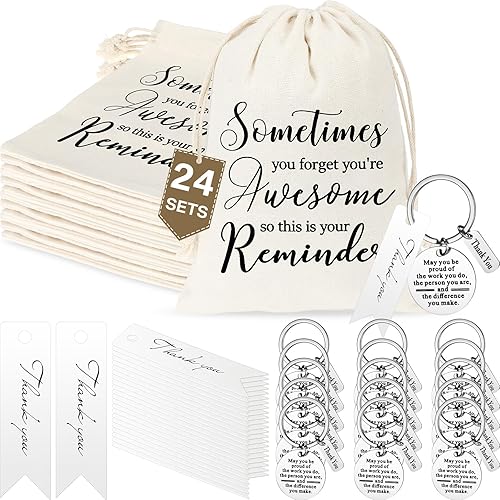 Woanger 24 juegos de bolsas con cordón de regalo de agradecimiento a los empleados, 5 x 7 pulgadas, bolsas de regalo de agradecimiento con texto en