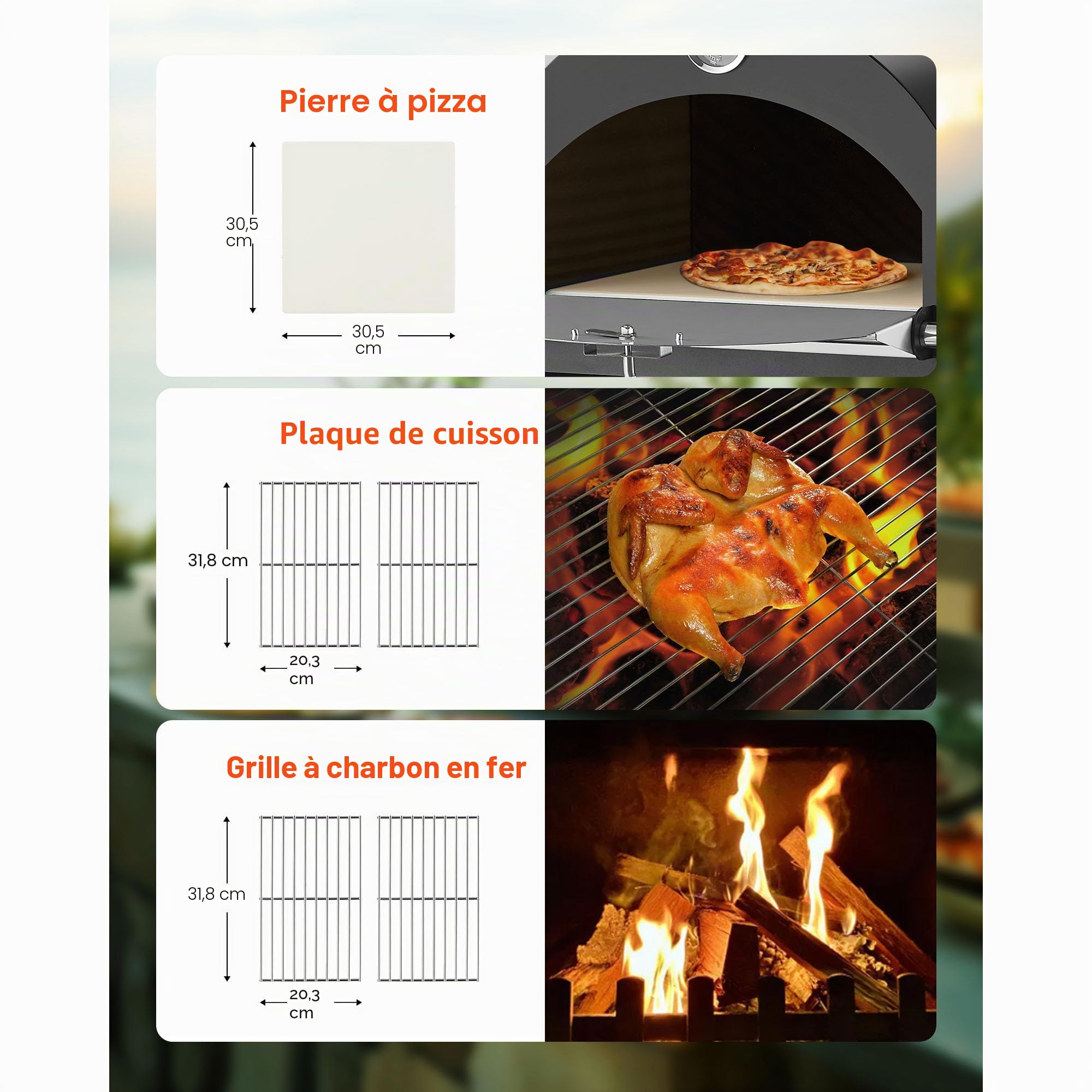 VEVOR Four à Pizza d’Extérieur 12 pouces 305 mm, Four à Granulés de Bois 2 Niveaux, 538 °C