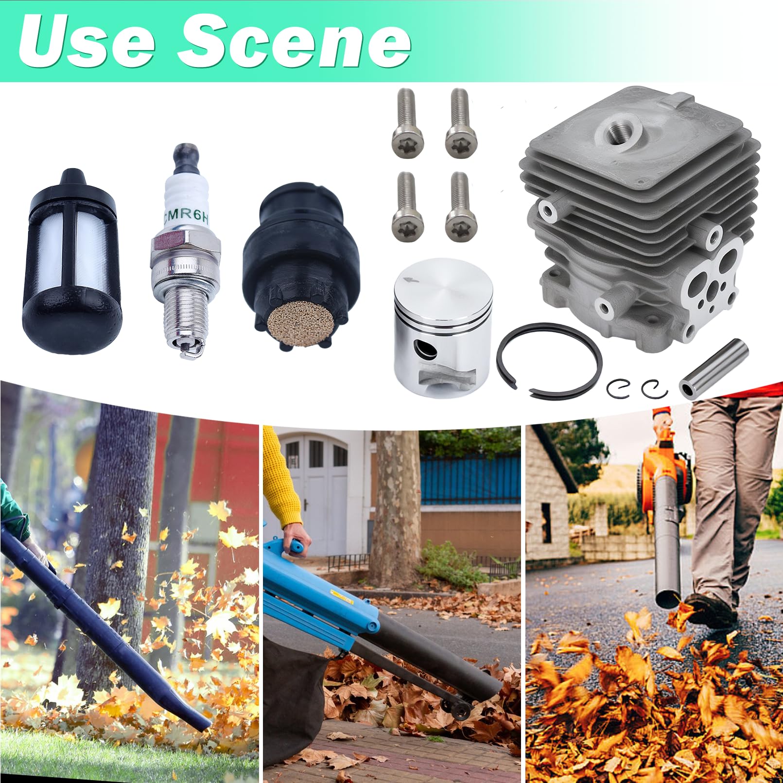 Adefol - Kit cilíndrico para Stihl BG56 BG56C SH56 SH56C BG86 BG86C BR200 SH86 SH86C SR200 - Soplador de hojas, cilindro delantero filtro de combustible, bujía, repuesto 4241 020 120