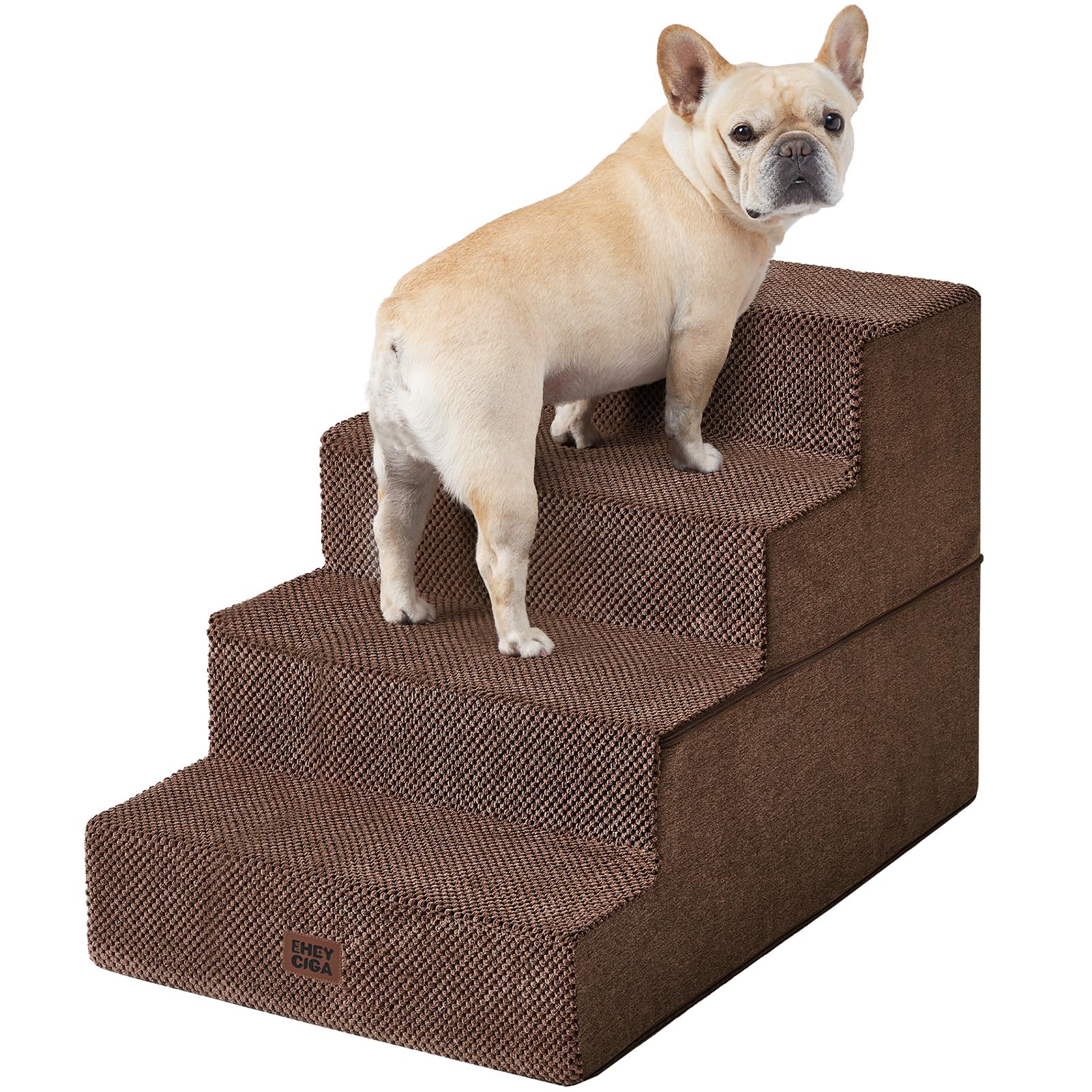 EHEYCIGA Dog Stairs for Bed 20" H, 4-Step Extra Wide Dog Steps, Brown | Pet Steps for Small Dogs and Cats for High Bed, Non-Slip Balanced Pet Ramp Indoor