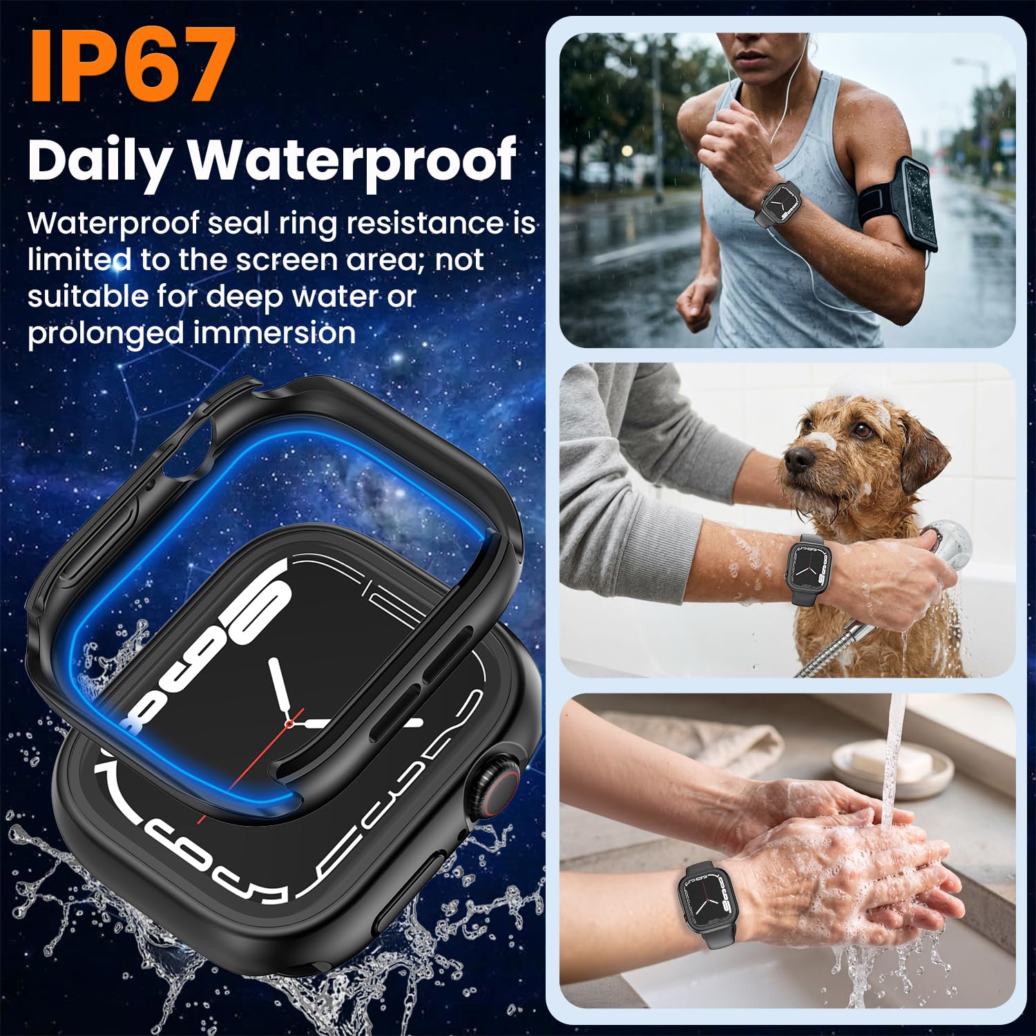 YIJDACASE Coque étanche 3 en 1 IP67 pour Apple Watch Series 4/5/6/SE 44 mm avec protection d'écran en verre trempé 【Protection complète à 360°】 Coque fine en polycarbonate rigide compatible iWatch