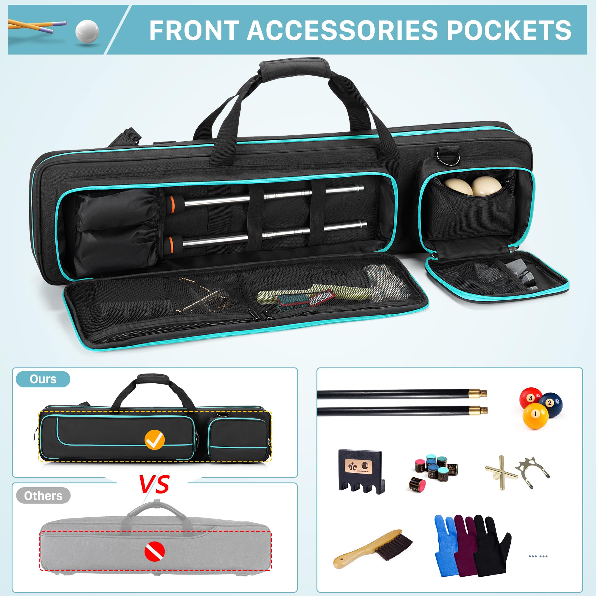 GOBUROS Estuche para Tacos de Billar 4x4 con Capacidad para 4 Colillas y 4 Ejes