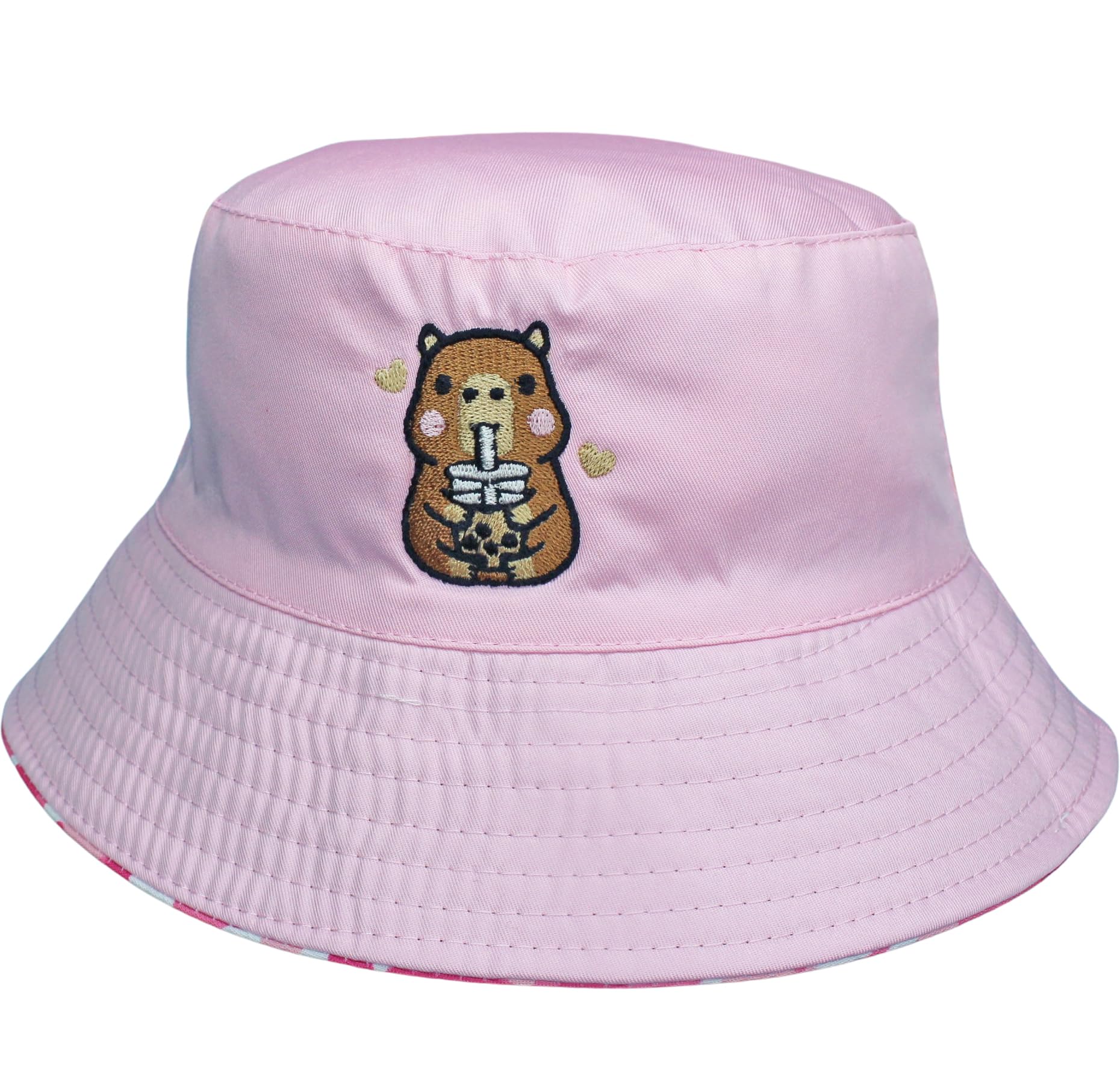 Teddyt's Pink Children's Capybara Drinking Bubble Tea Bucket Sun Hat (Pink) (Uk, Age, 7 Years, 10 Years)