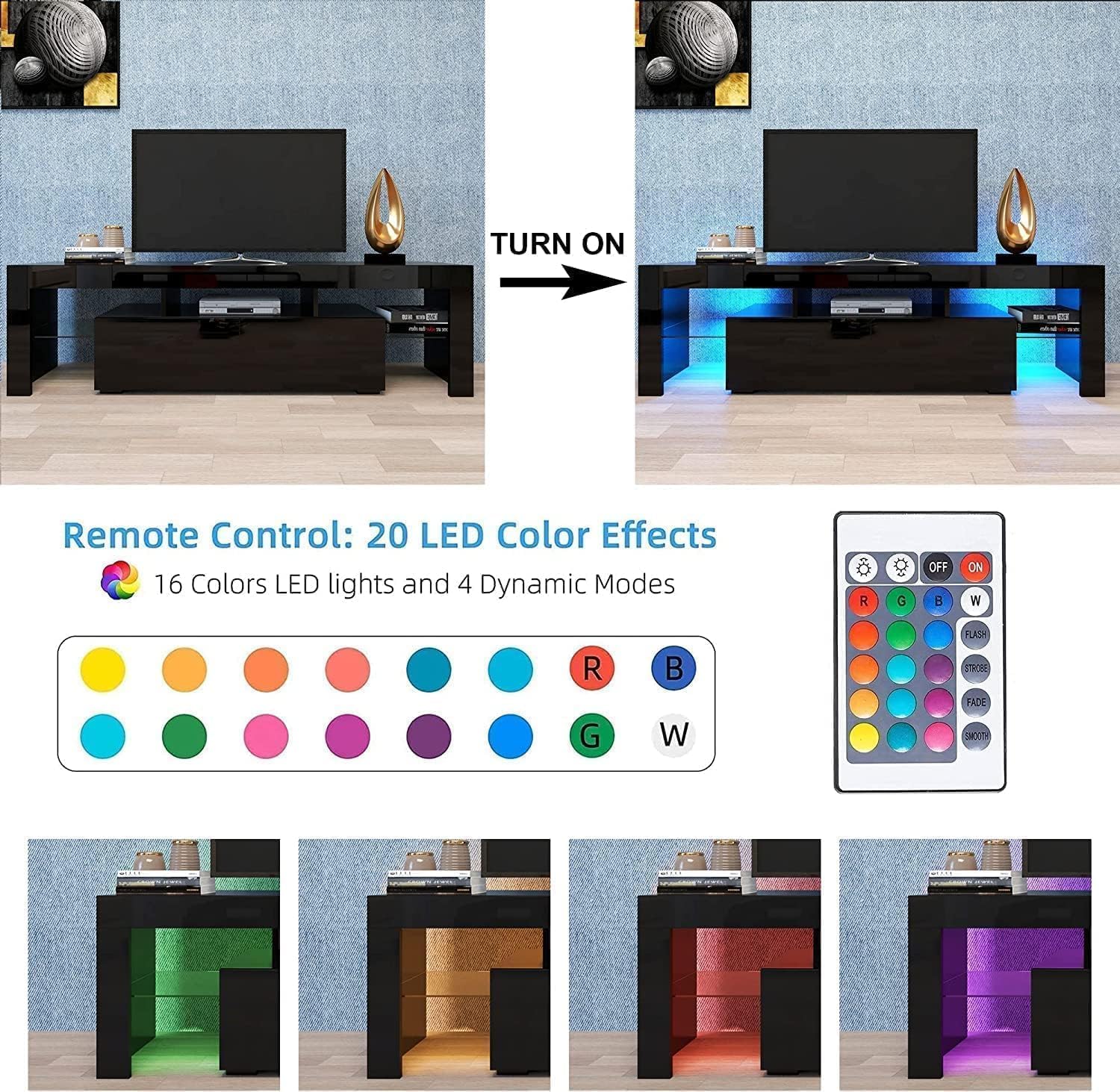 Goujxcy TV Stand for 65 inch TVs - LED TV Stand Black with Storage Drawer, Entertainment Center for 65+ inch TV Console Media Cabinet, Television Stands for Living Room Bedroom