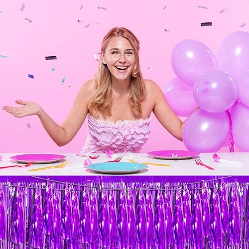 Miniatura 6 de Guirnalda de flecos metálicos con flecos de papel de aluminio púrpura 3P para desfiles, despedidas de soltera, bodas, cumpleaños, Halloween,