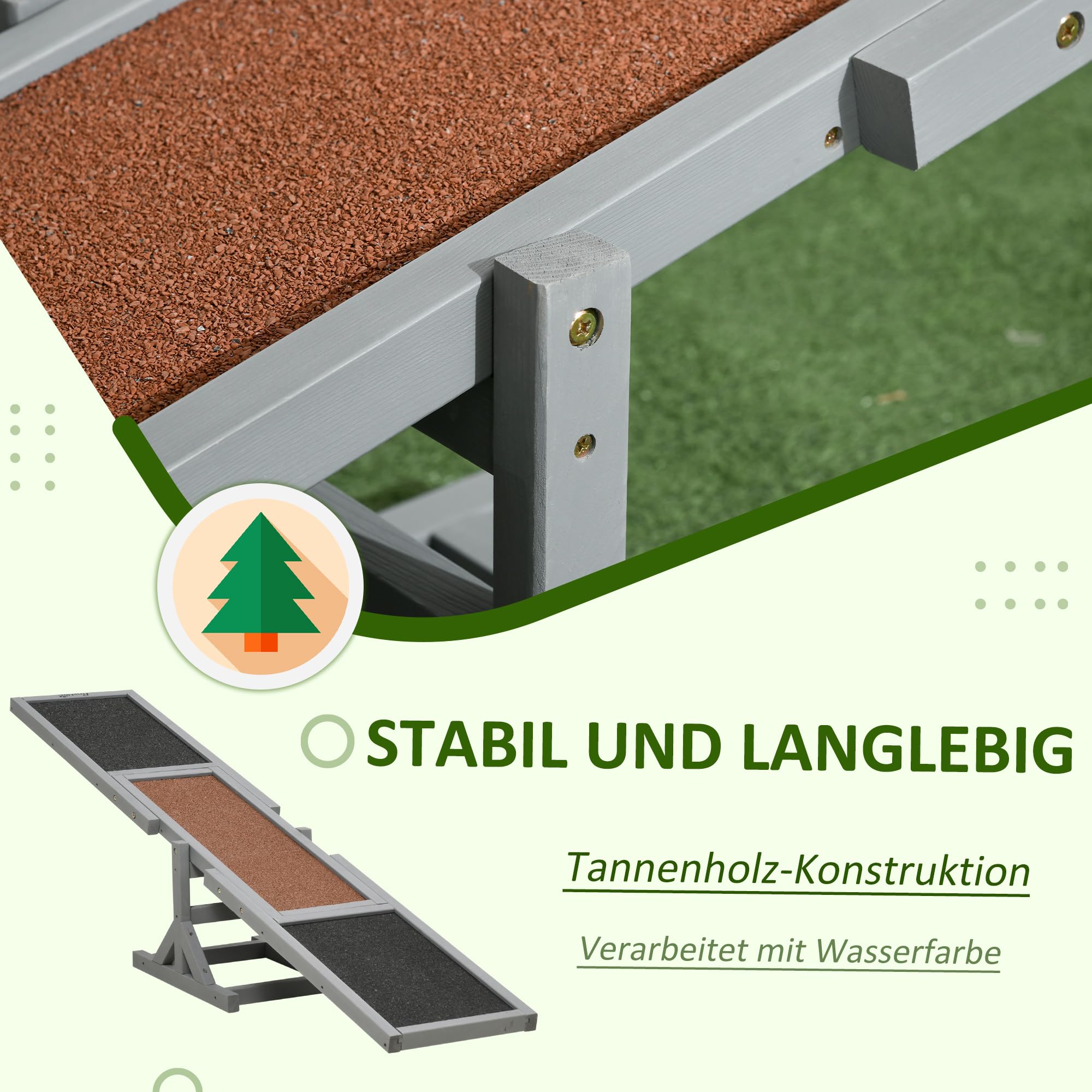 PawHut Hundewippe, Hunde Agility Wippe aus Holz, rutschfest Hunde Agilitäts Rampe für Hunde unter 30 kg, wetterfest Hundetraining Outdoor Hundesport für Balance, 180 x 30 x 30 cm Grau