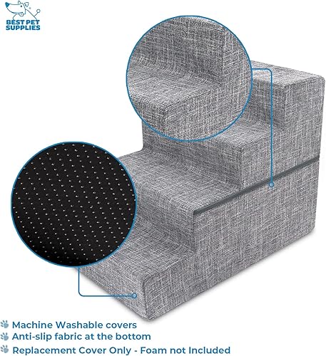 Miniatura 3 de Best Pet Supplies - Escalera plegable portátil de espuma para que las mascotas alcancen muebles altos, antideslizante, equilibrada, segura, lino