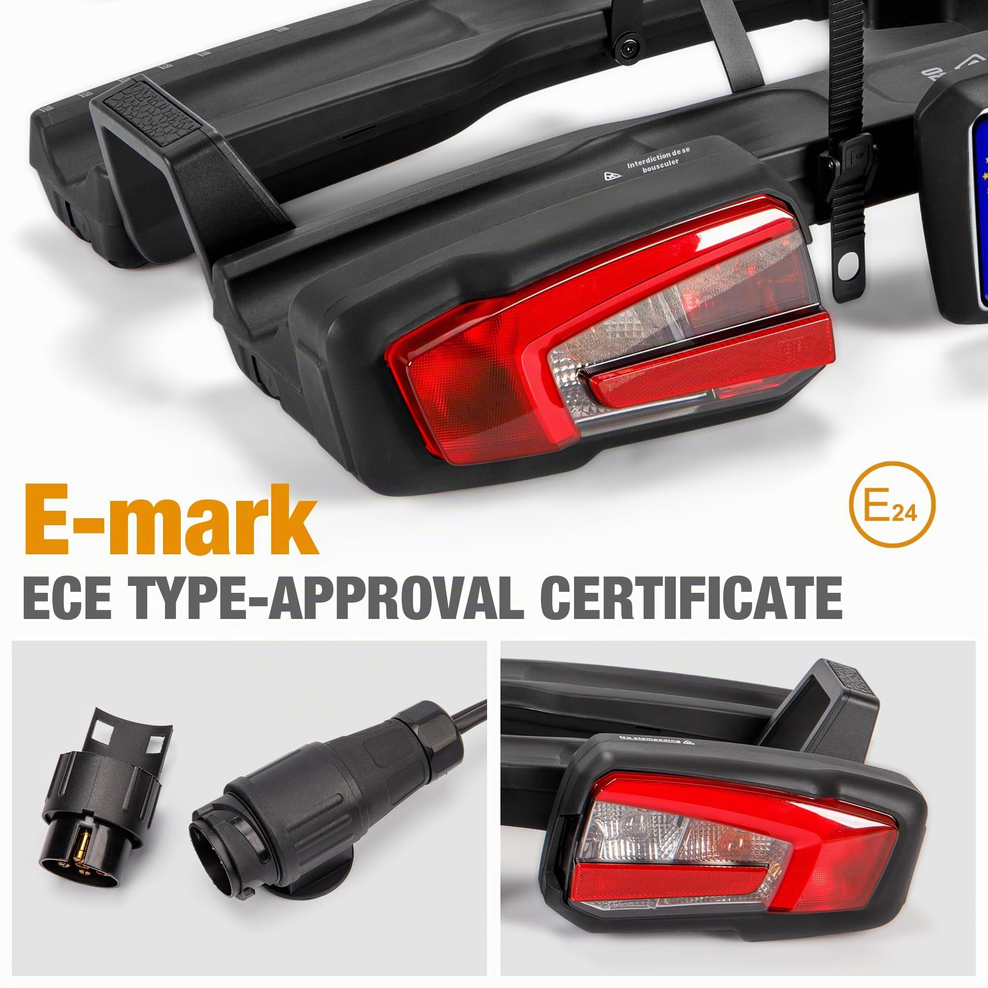 Porte-vélos EBike pour 2 vélos, support arrière pliable et inclinable pour attelage de remorque jusqu'à 60 kg, porte-vélos avec protection antivol, feu arrière et support
