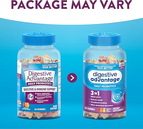 Miniatura 2 de Digestive Advantage Gomitas probióticas previenen gases ocasionales, hinchazón y diarrea para la salud digestiva e inmunológica, 60 unidades