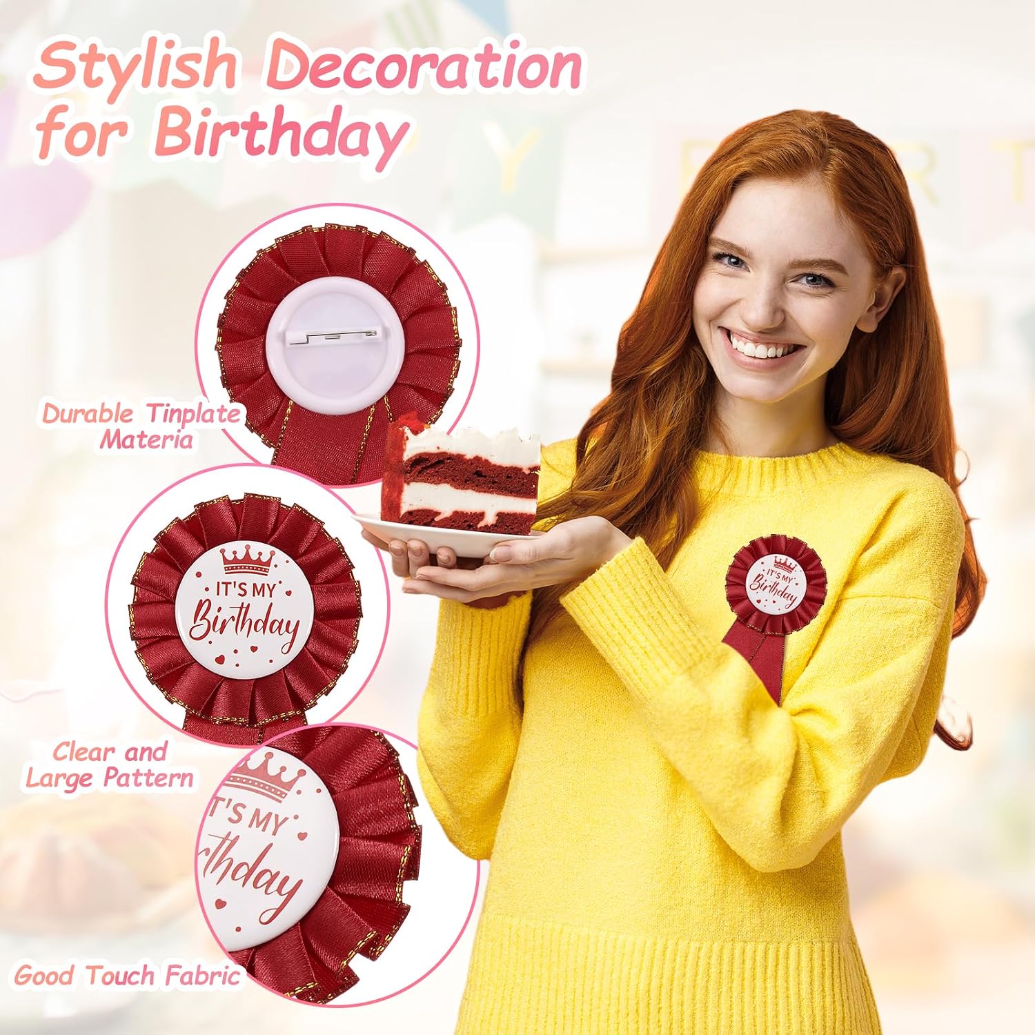 PATIKIL IT'S MY Birthday Pin, Tinplate Ribbon Badge Pin, Satin Fabric Award Ribbon for Birthday Party Decoration
