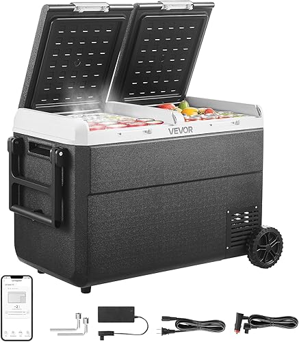 Miniatura 9 de VEVOR Refrigerador de coche de 12 voltios, refrigerador de coche de 100.4 QT95L, enfriador eléctrico portátil de doble zona con ruedas y asa, -4