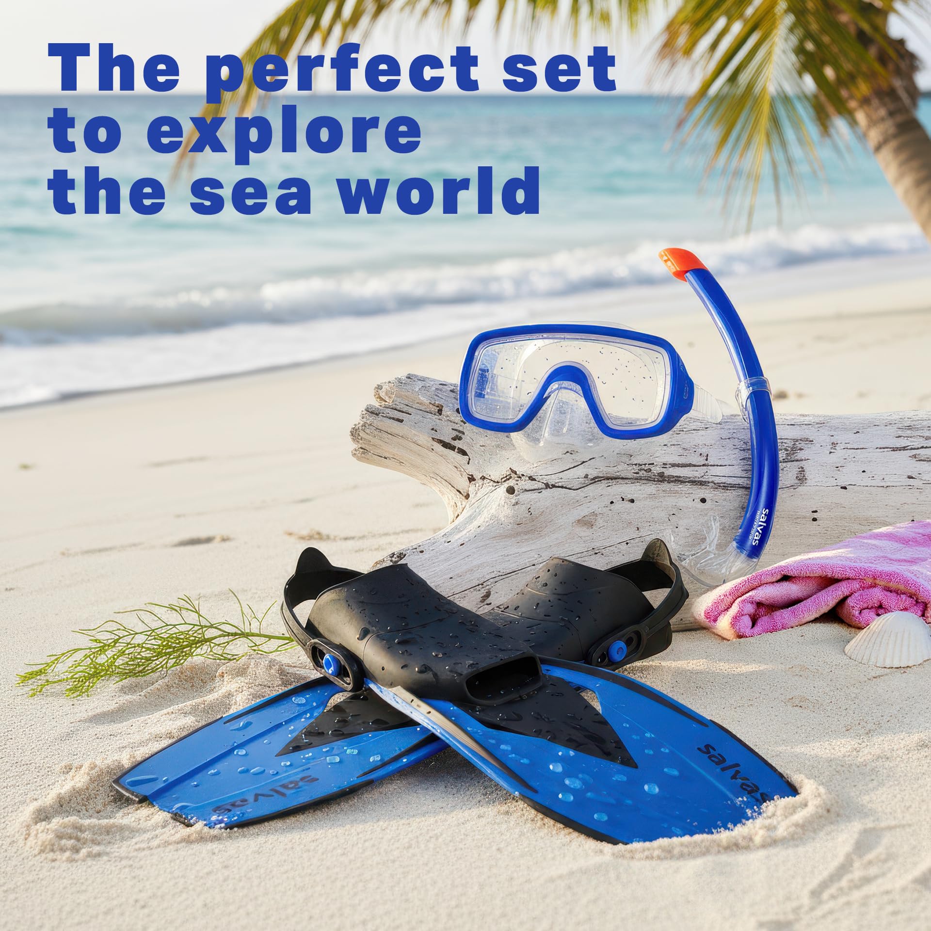 Salvas Sub Ultimate Set Snorkeling S/M - Maschera Snorkeling + Boccaglio Tubo Snorkel + Pinne Regolabili 36/41 + Boa di Segnalazione con Bandierina - Kit Snorkeling, Apnea ed Immersioni