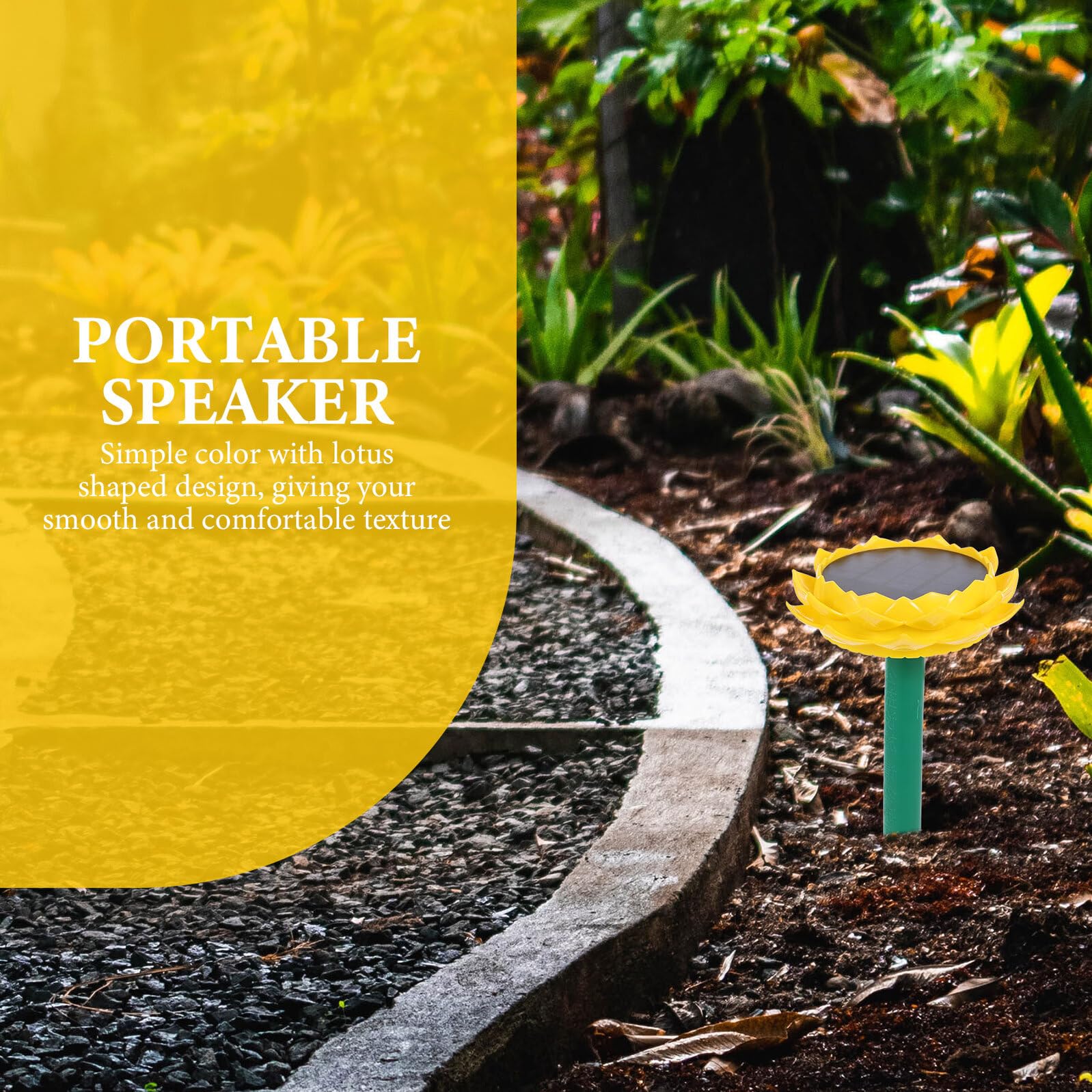 Altoparlante Portatile Forma di Loto con Pannello Solare per Esterni Lettore Musica Wireless Giallo per Giardino e Cortile