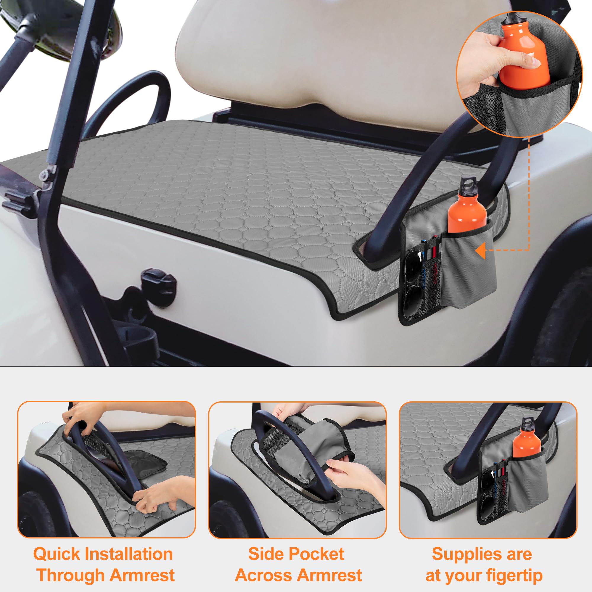 PGmoon Sitzbezüge für Golfwagen, Golfwagen-Sitzhandtuchdecke für die meisten Golfwagen, passend für EZGO, Club Car, Yamaha und mehr, Grau (Patentdesign)
