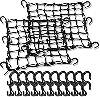 TKKEUEP 2-Pack 15x15 Motorcycle Cargo Nets - Stretches to 30x30, Tight 2x2 Mesh, 20 Hooks for Bike ATV Luggage Rack Helmet
