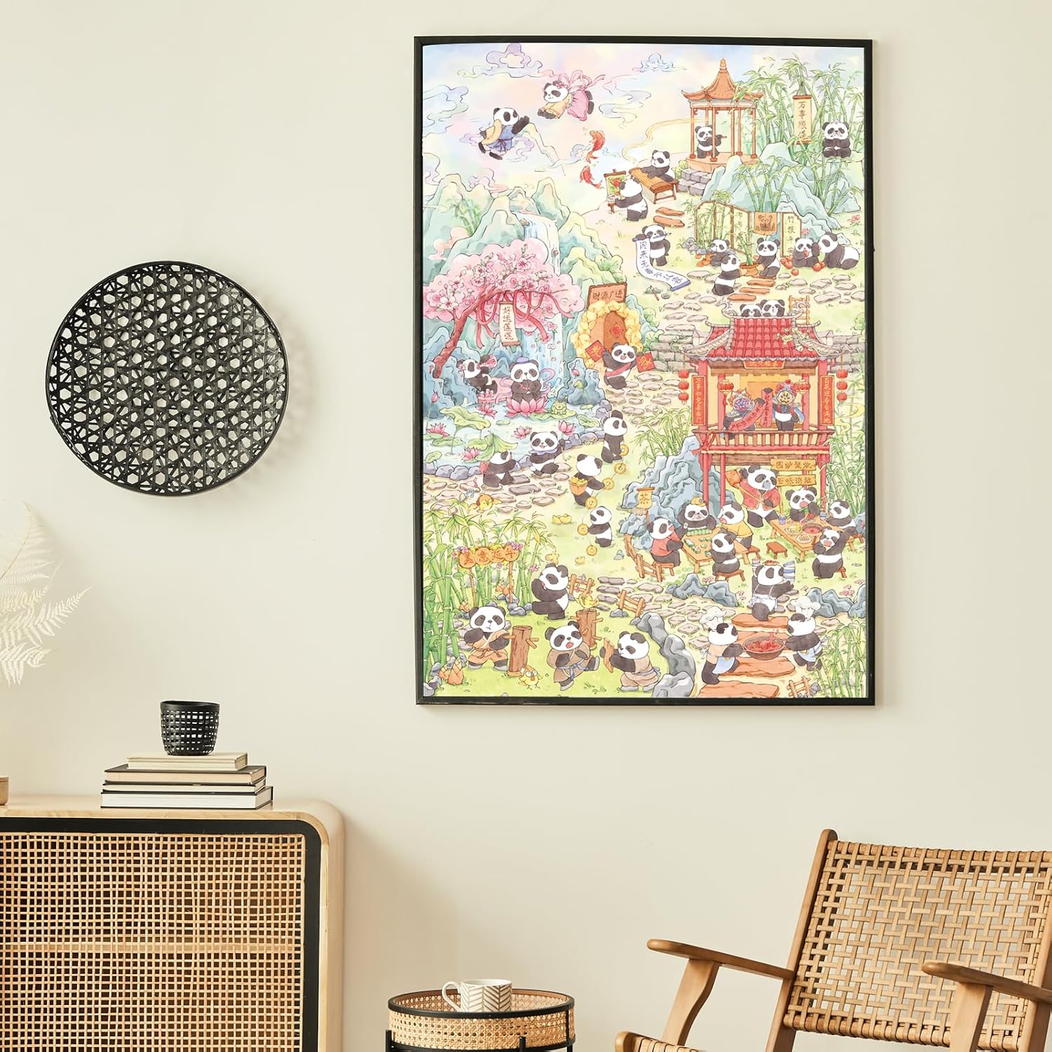 MOMIBOOK Puzzles for Adults 1000 Pieces Jigsaw Puzzles of Comfortable Panda, Flocking Painting Image Chinese Difficult Challenging Hard Impossible Puzzle Unique Funny Party Christmas Birthday Gifts