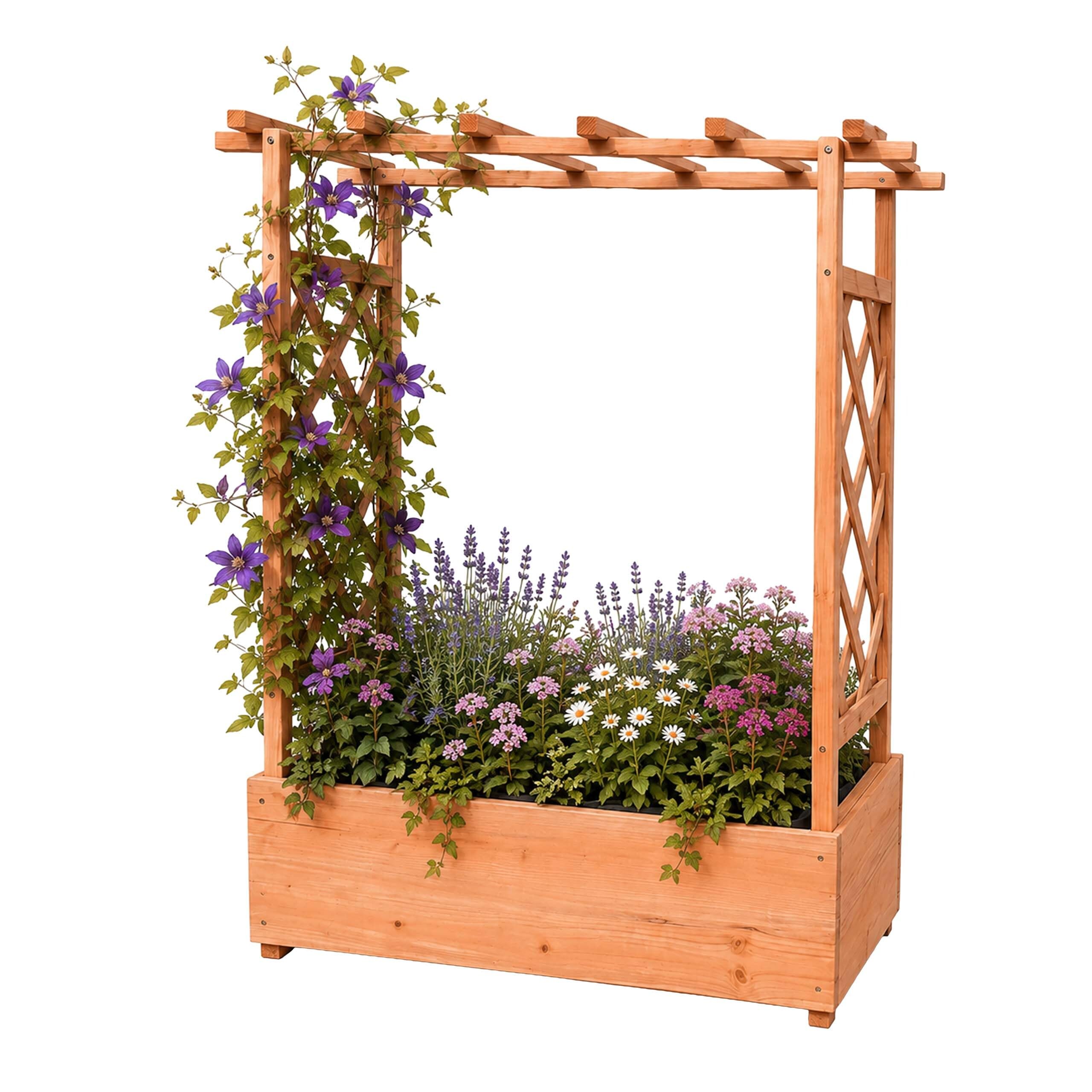 Jardinera Relaxdays con celosía y Techo, 114x100x44 cm, macetero para balcón y jardín, Madera, marrón