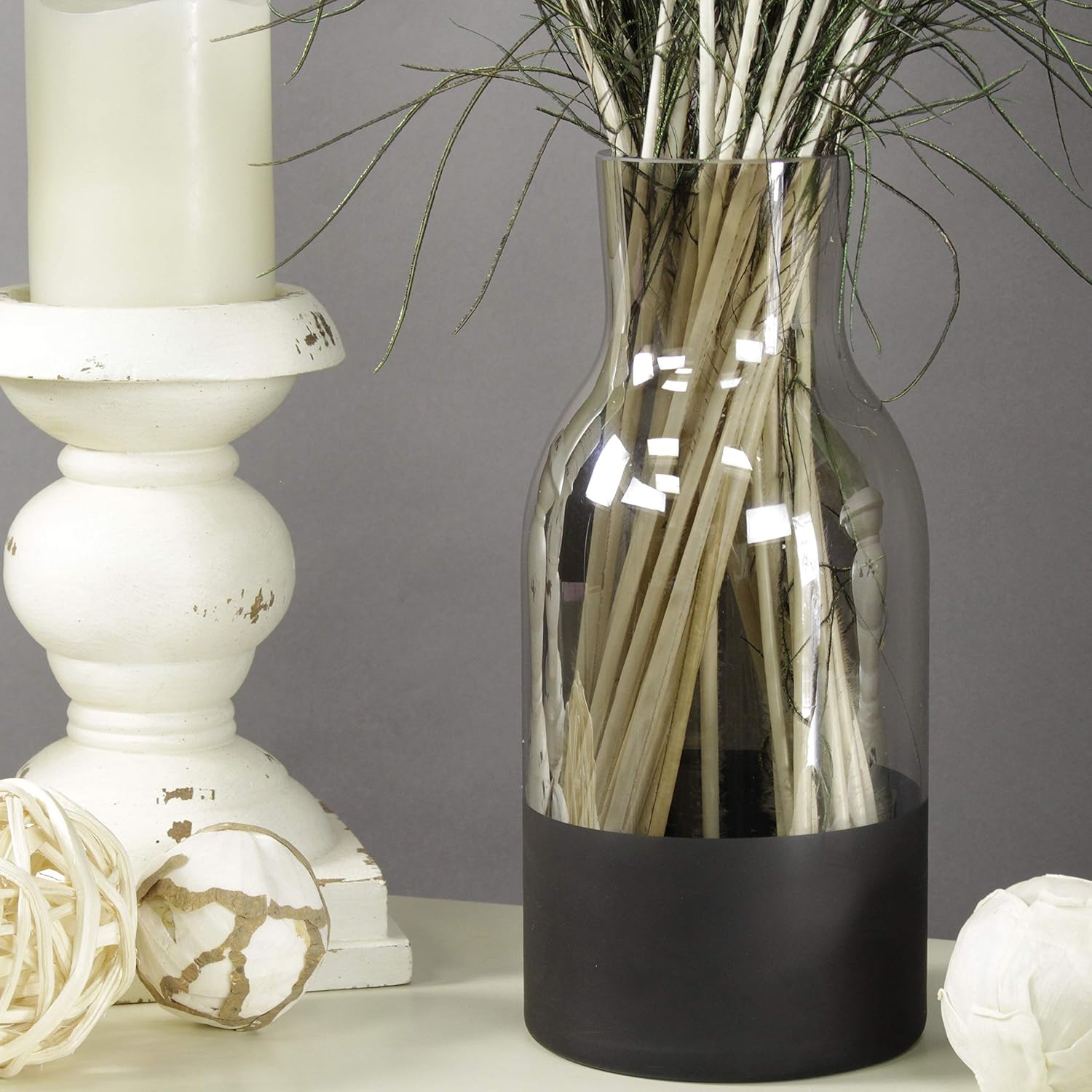 ZUCKER 1 Piece Jug Vase 10" Smoke Gray Top with Black Chalkboard Bottom for Wedding Centerpiece, Home Decor