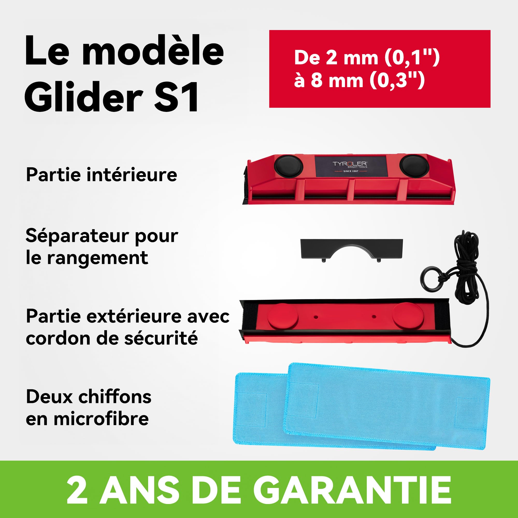 Tyroler The Glider S-1 Lave Vitre Magnétique | 2-8mm d'Épaisseur - Nettoyeur Vitre Magnétique pour Fenêtres | Lave Vitre Aimanté | Nettoyage Vitre Magnétique | Nettoyeur Vitre Aimanté