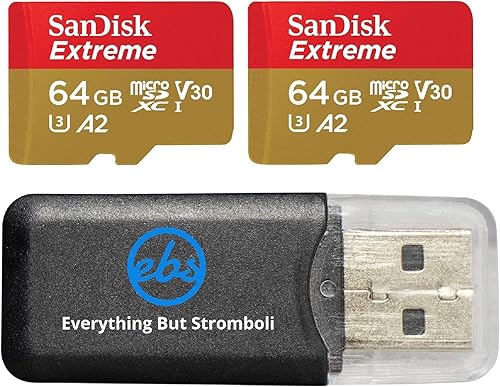 SanDisk Extreme - Tarjeta de memoria microSD de 64 GB (paquete de 2) para DJI Mavic Mini 2, Mavic Mini, Mavic Air 2 Drone - C10 A2 V30 SDXC