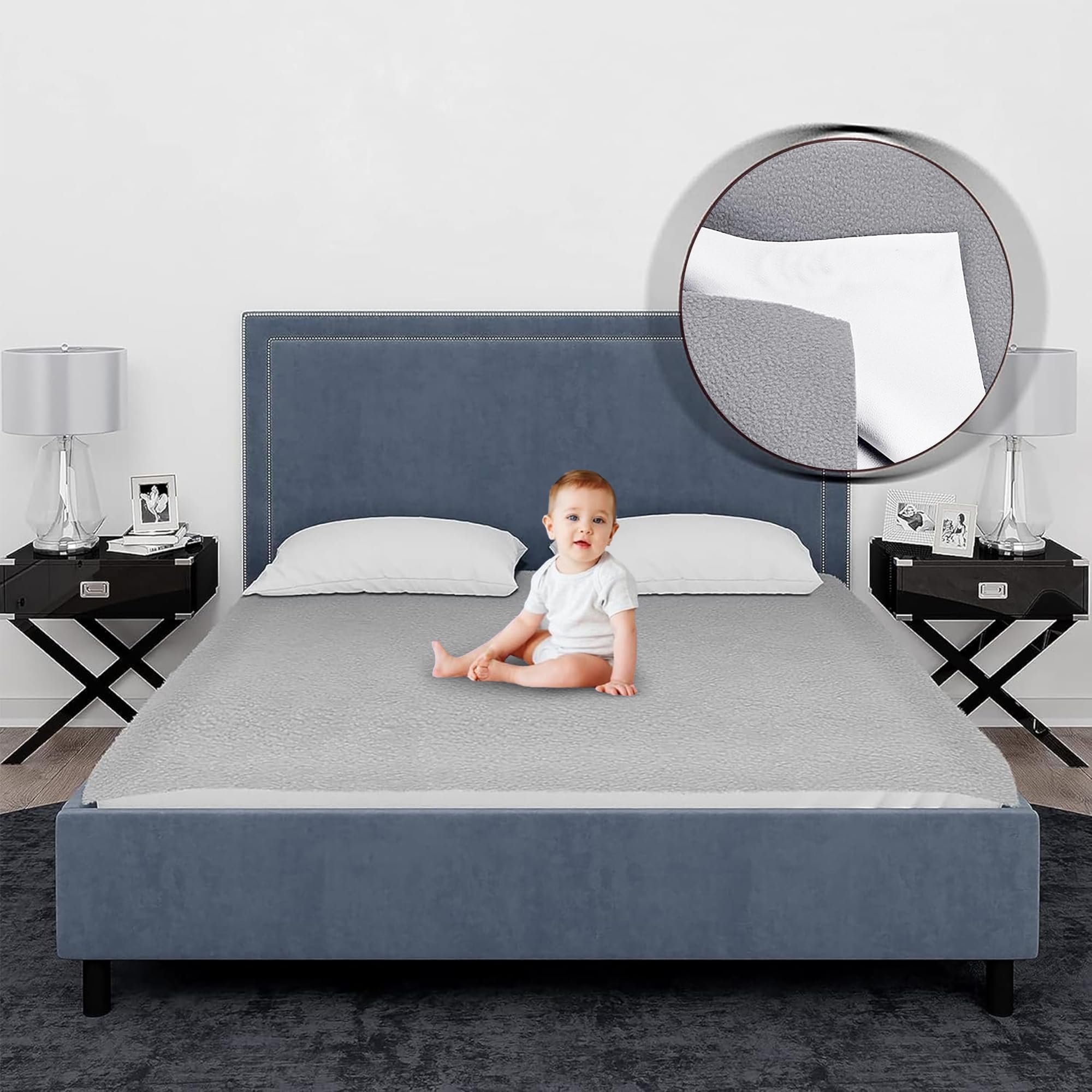 OYO BABY Extra Absorbent Waterproof Baby Dry Sheet Double Bed (260 x 200cm) | Quick Dry Sheet for New Born Baby Bed Protector, Soft & Breathable Rubber Sheet for Bed|Grey-image-43