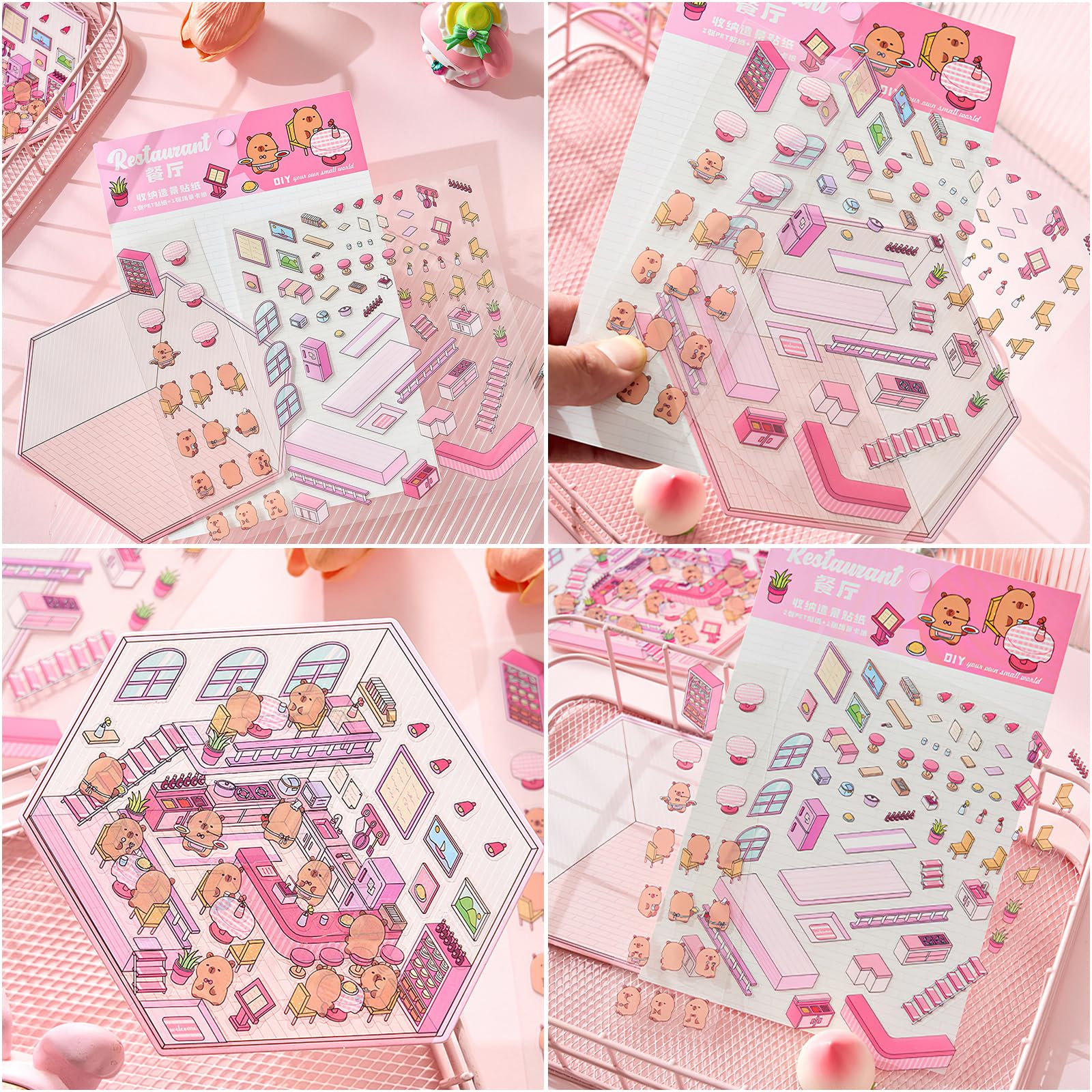 Sticker Set Example Kids Craft Sticker Set 8 Sets Foldable DIY 3D House Sticker Scenes ...