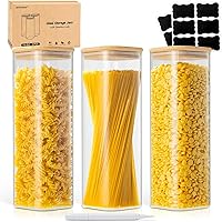 SENTVEND 73 Oz Glass Storage Jars with Bamboo Lids - 3 Pack Airtight Stackable Clear Canisters for Pantry Flour Oats Coffee Rice