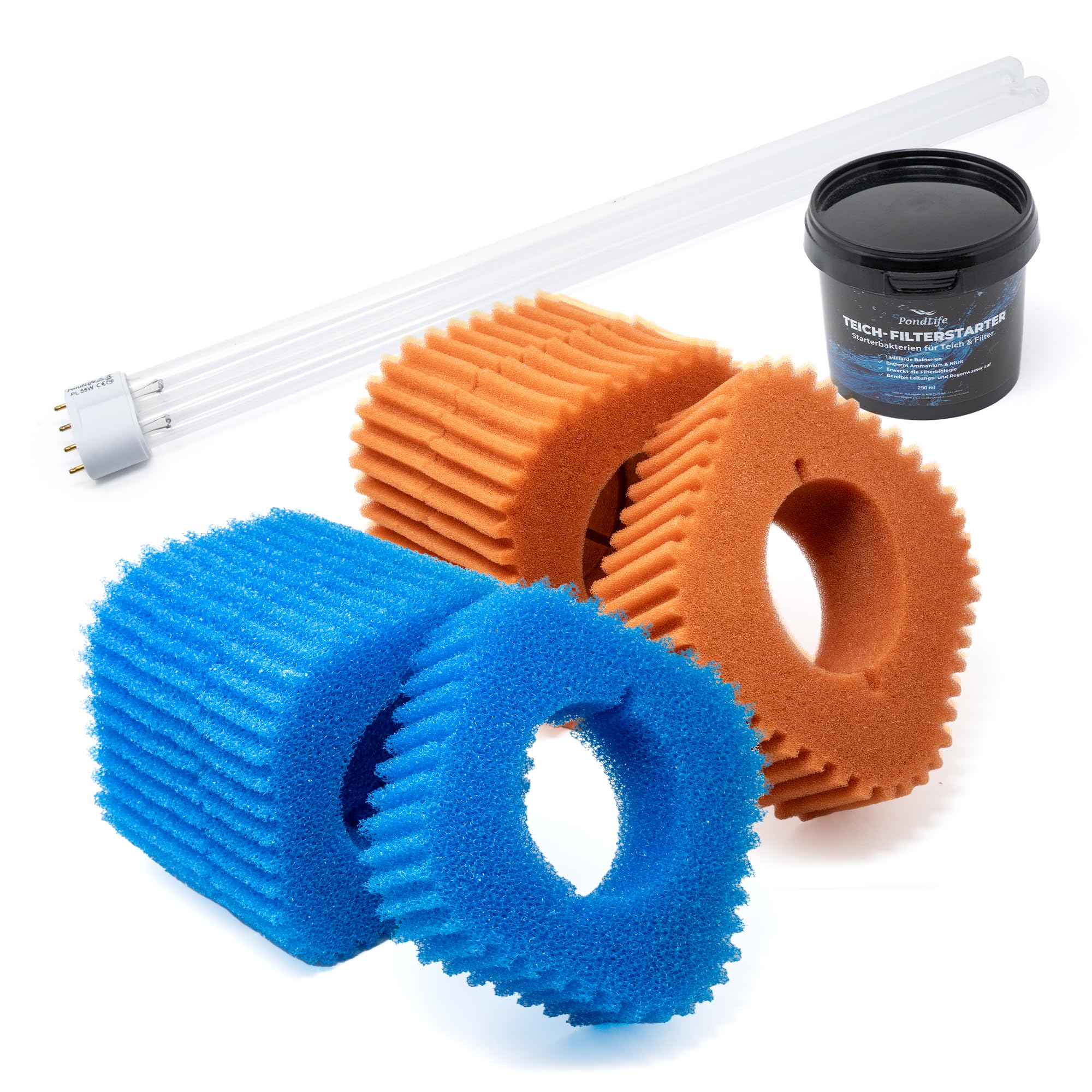 Wartungspaket für Oase FiltoClear 16000 | Ersatzteil Set mit 24W UVC Lampe, 7 Filterschwämme & Filterstarter
