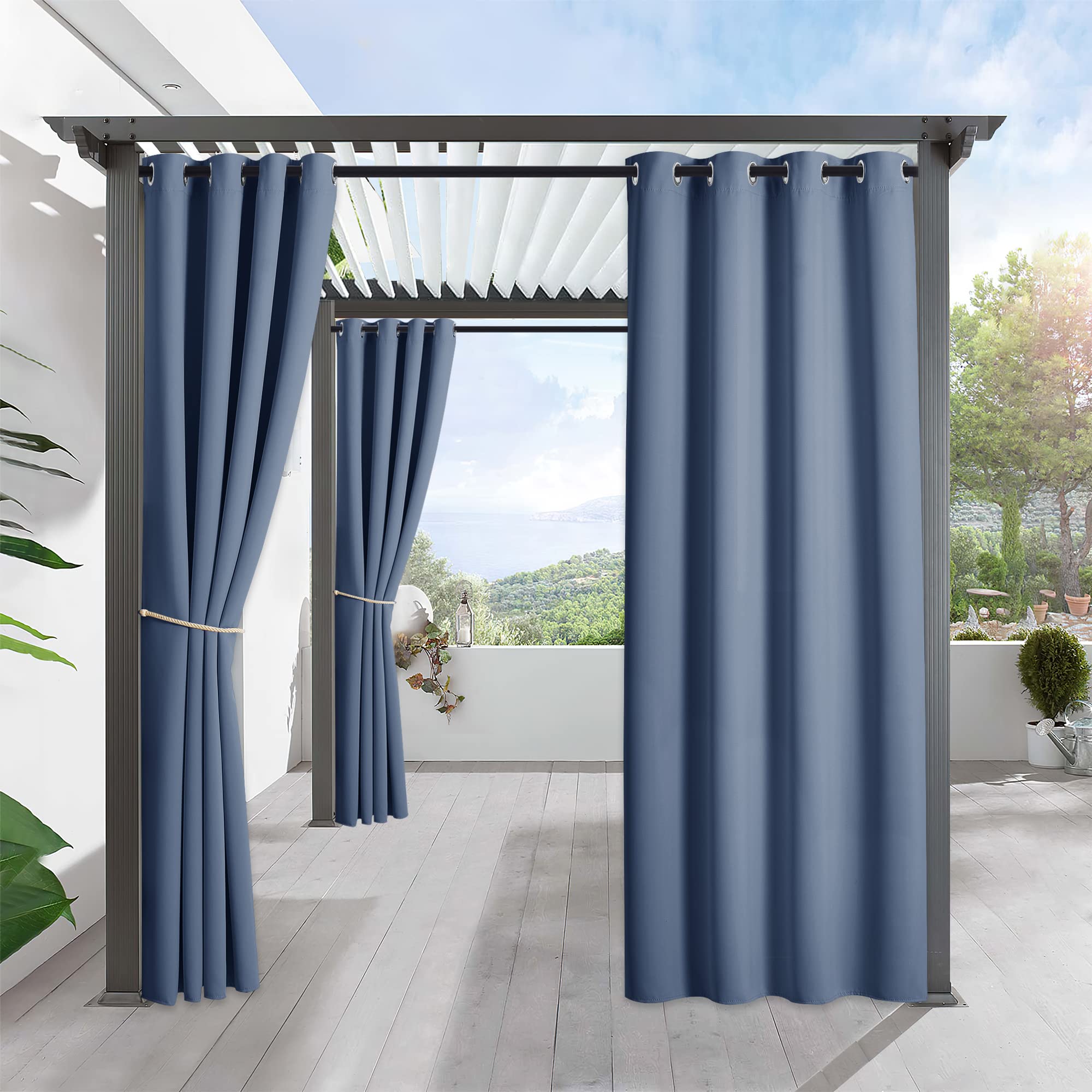 RYB HOME Outdoor Curtains for Patio Waterproof Block Sunlight Thermal Insulated Privacy Assured Thick Outside Curtains for Porch, Gazebo, Pergola, W52