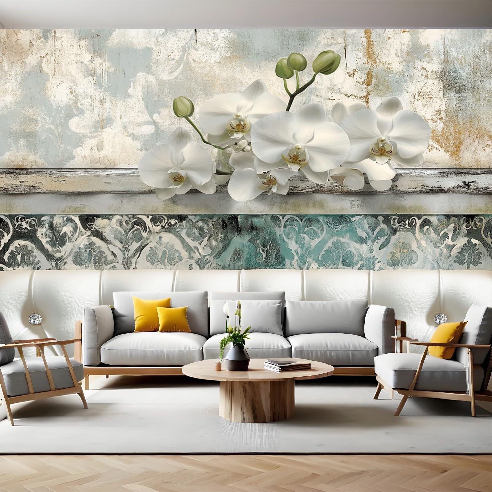 Fototapete Strassknöpfe mit Blumenmuster Vliestapete 300 x 210 cm Weiß 3D Effekt Wandbild Moderne Wandtapete für Schlafzimmer Wohnzimmer