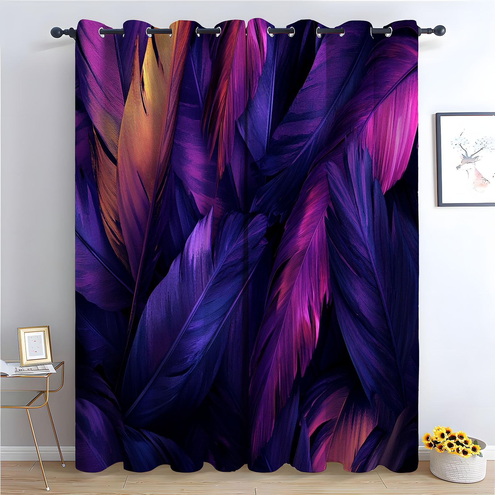TERUEA 3D Landscape Scenery Decoration Curtains Luxurious gradient purple pink gold feather dense Curtains Spring Garden Landscape-52 W x 72" L (Pack of 2)
