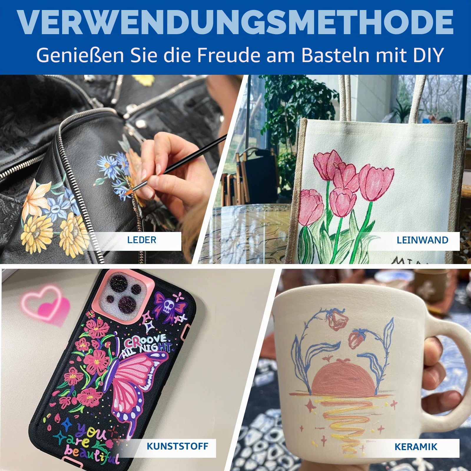 Colorful Acryl-Lederfarbe, Set mit 18 Farben, für Schuhe, Accessoires, Turnschuhe, Taschen, Geldbörsen – wasserdicht, flexibel, langlebig
